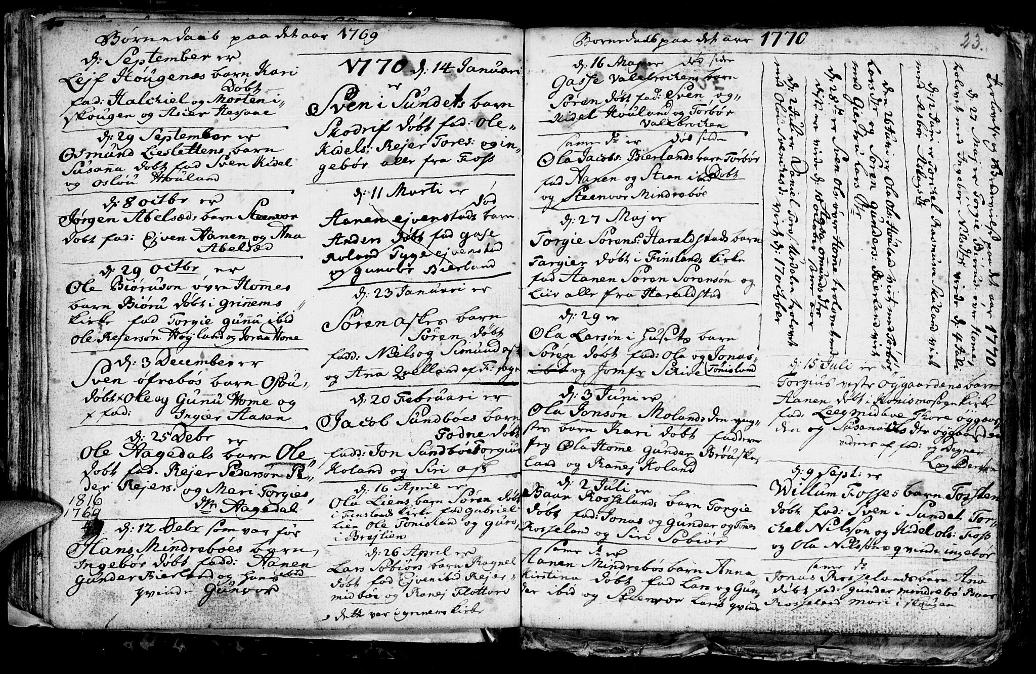 Bjelland sokneprestkontor, SAK/1111-0005/F/Fb/Fba/L0002: Klokkerbok nr. B 2, 1753-1792, s. 23