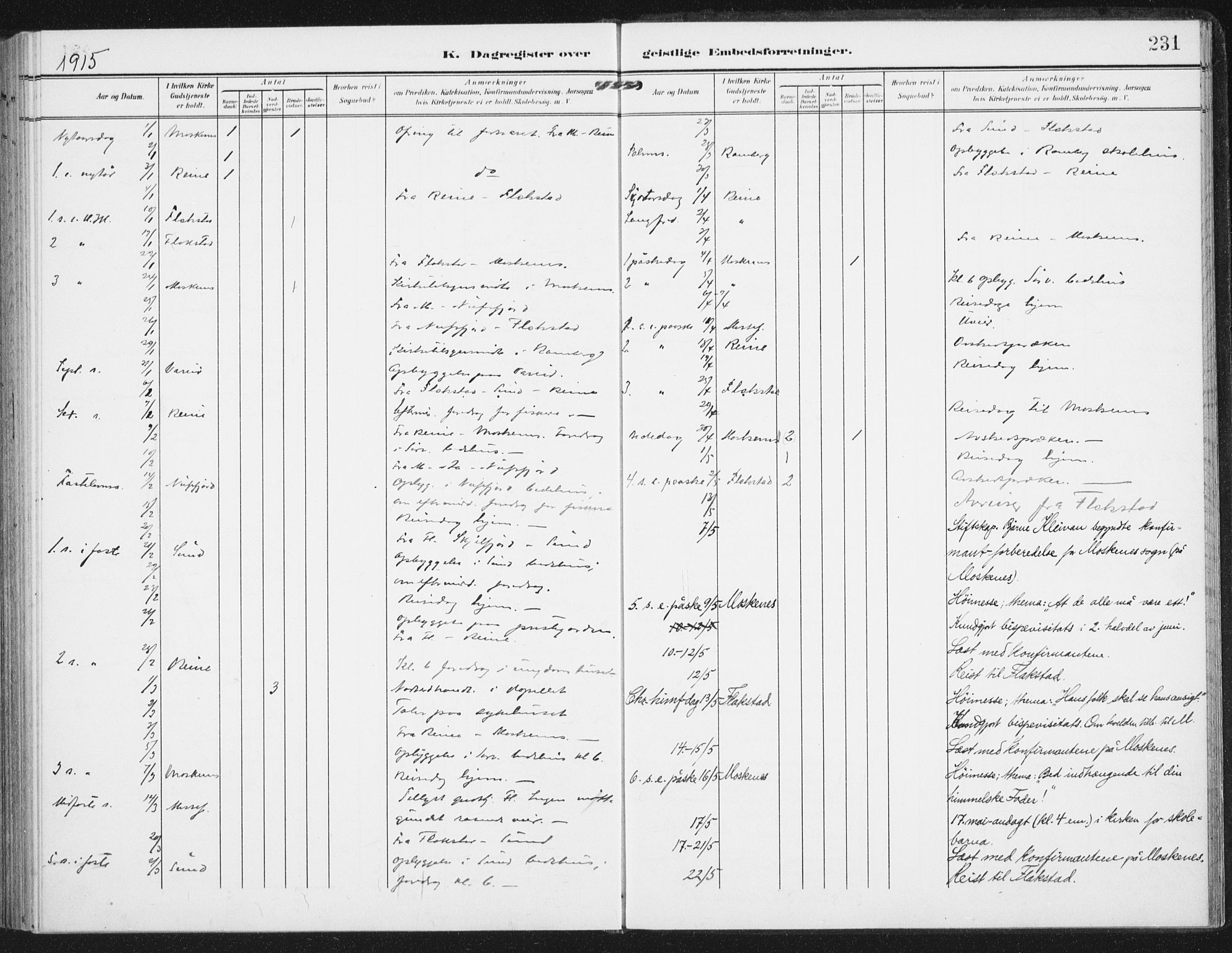 Ministerialprotokoller, klokkerbøker og fødselsregistre - Nordland, AV/SAT-A-1459/885/L1206: Ministerialbok nr. 885A07, 1905-1915, s. 231