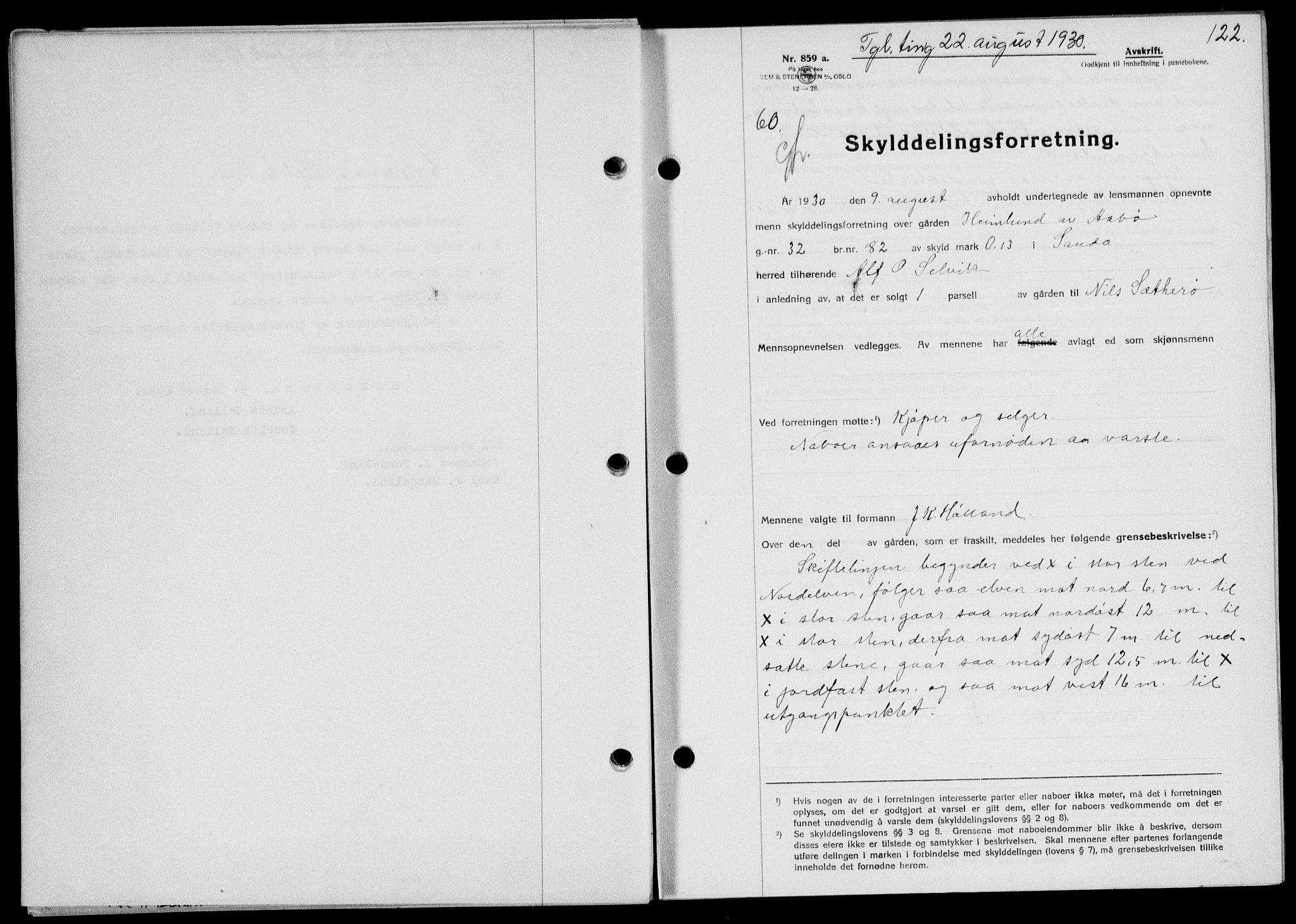 Ryfylke tingrett, SAST/A-100055/001/II/IIB/L0061: Pantebok nr. 40, 1930-1931, Tingl.dato: 22.08.1930