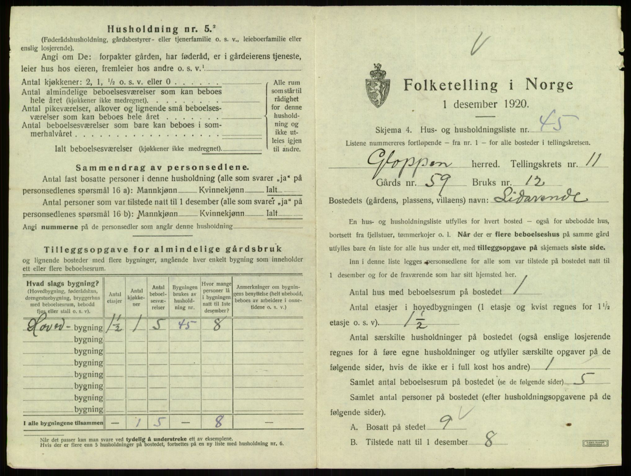 SAB, Folketelling 1920 for 1445 Gloppen herred, 1920, s. 785