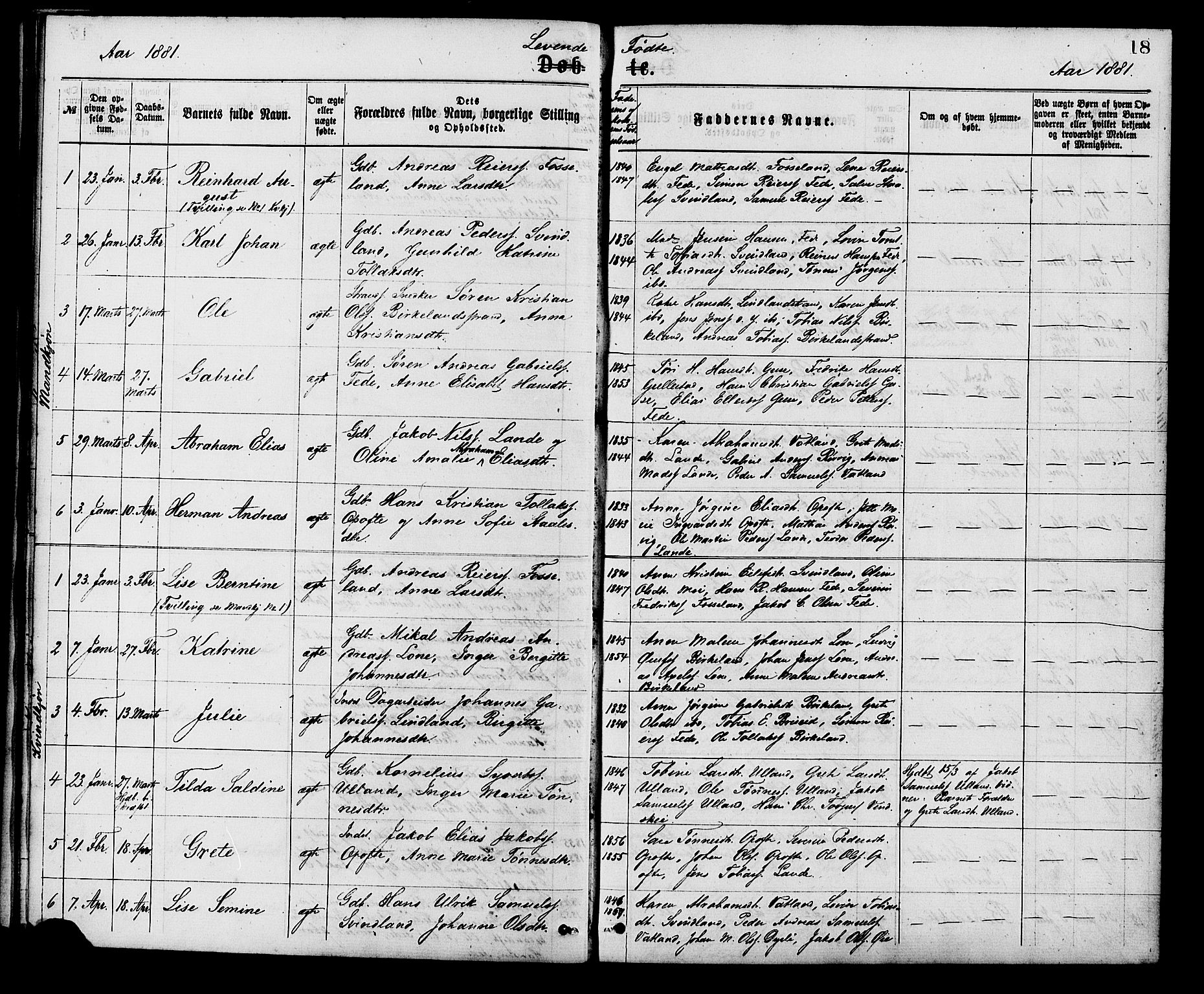 Kvinesdal sokneprestkontor, AV/SAK-1111-0026/F/Fa/Faa/L0003: Ministerialbok nr. A 3, 1877-1882, s. 18