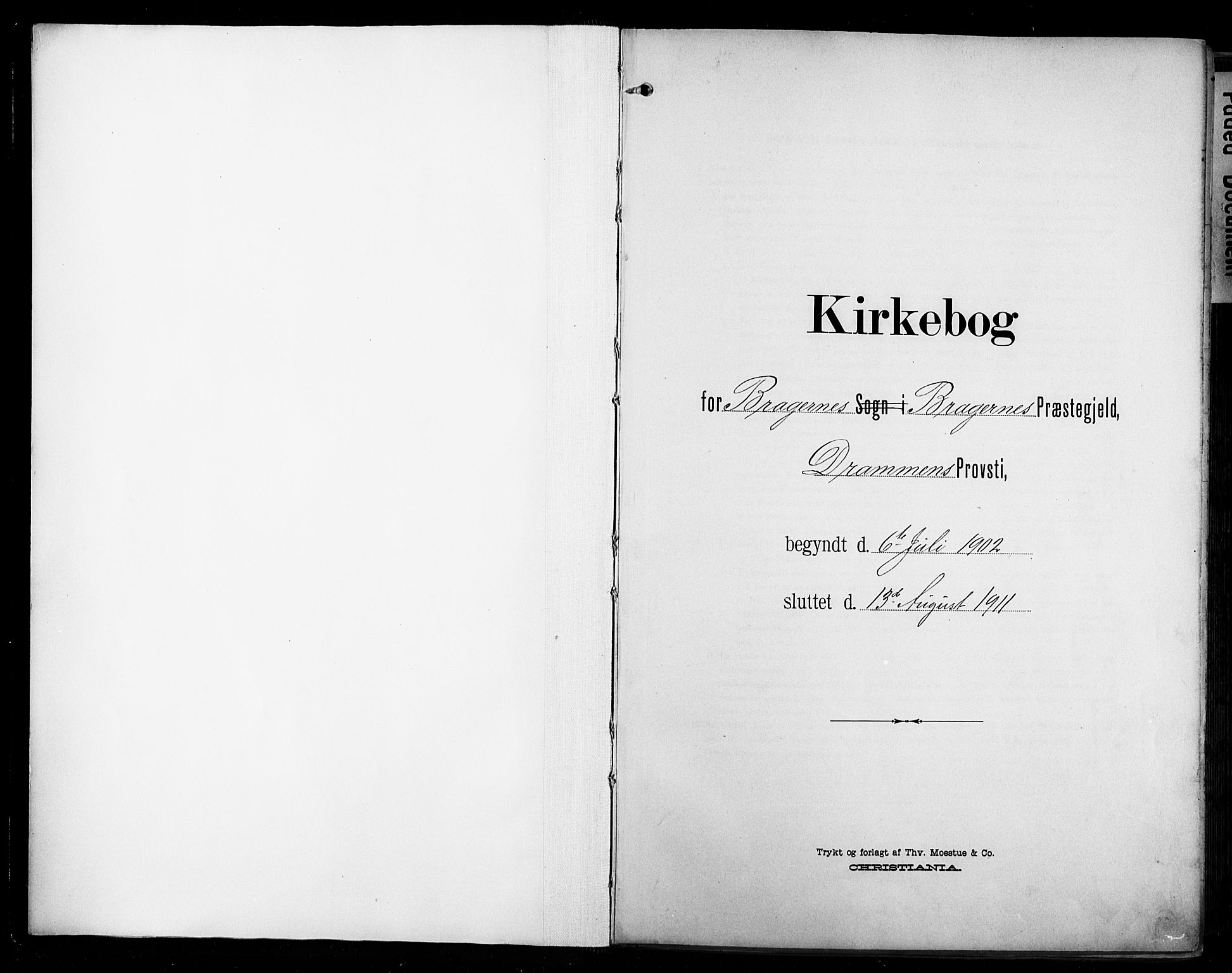 Bragernes kirkebøker, AV/SAKO-A-6/F/Fb/L0009: Ministerialbok nr. II 9, 1902-1911