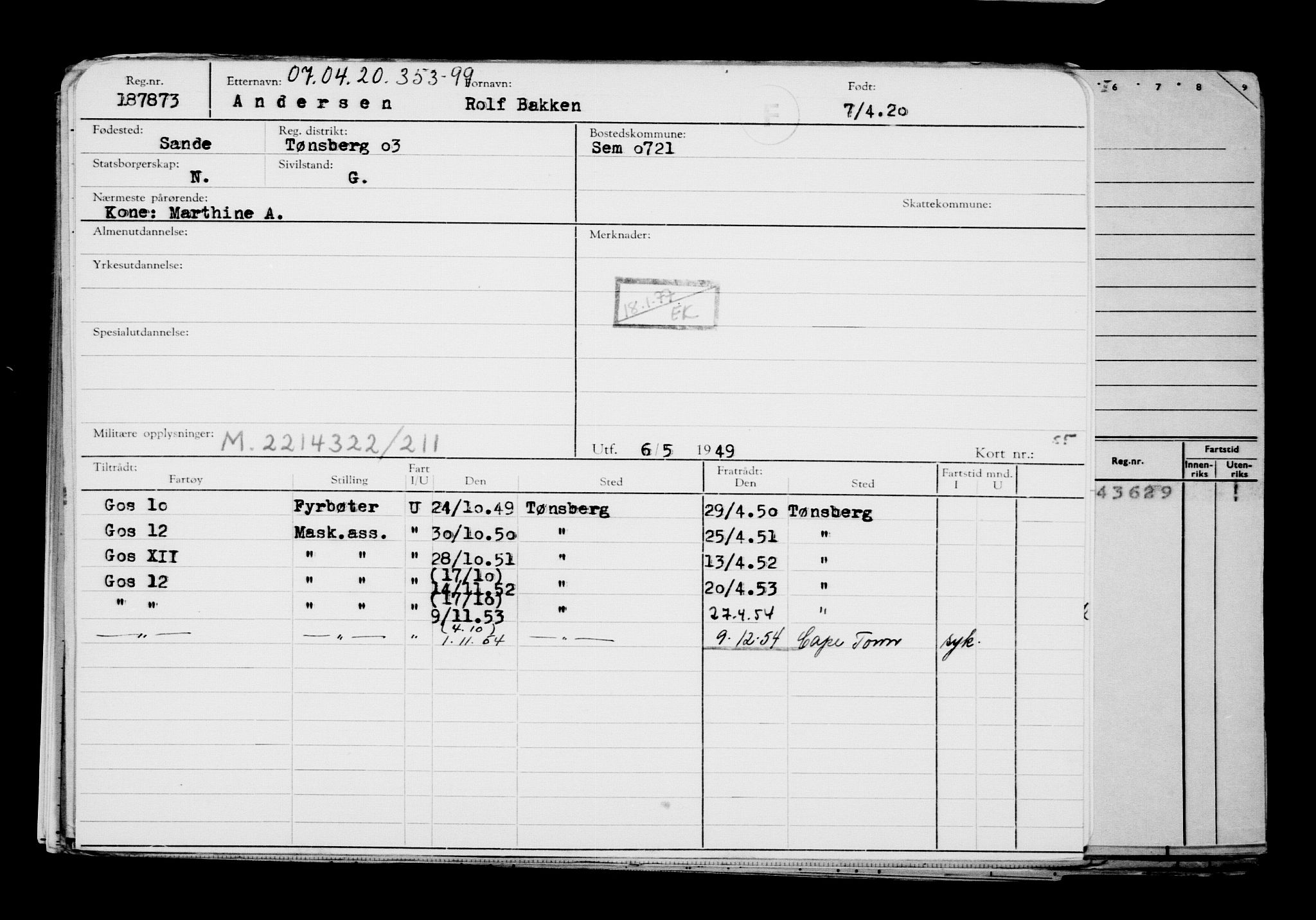 Direktoratet for sjømenn, AV/RA-S-3545/G/Gb/L0179: Hovedkort, 1920, s. 195