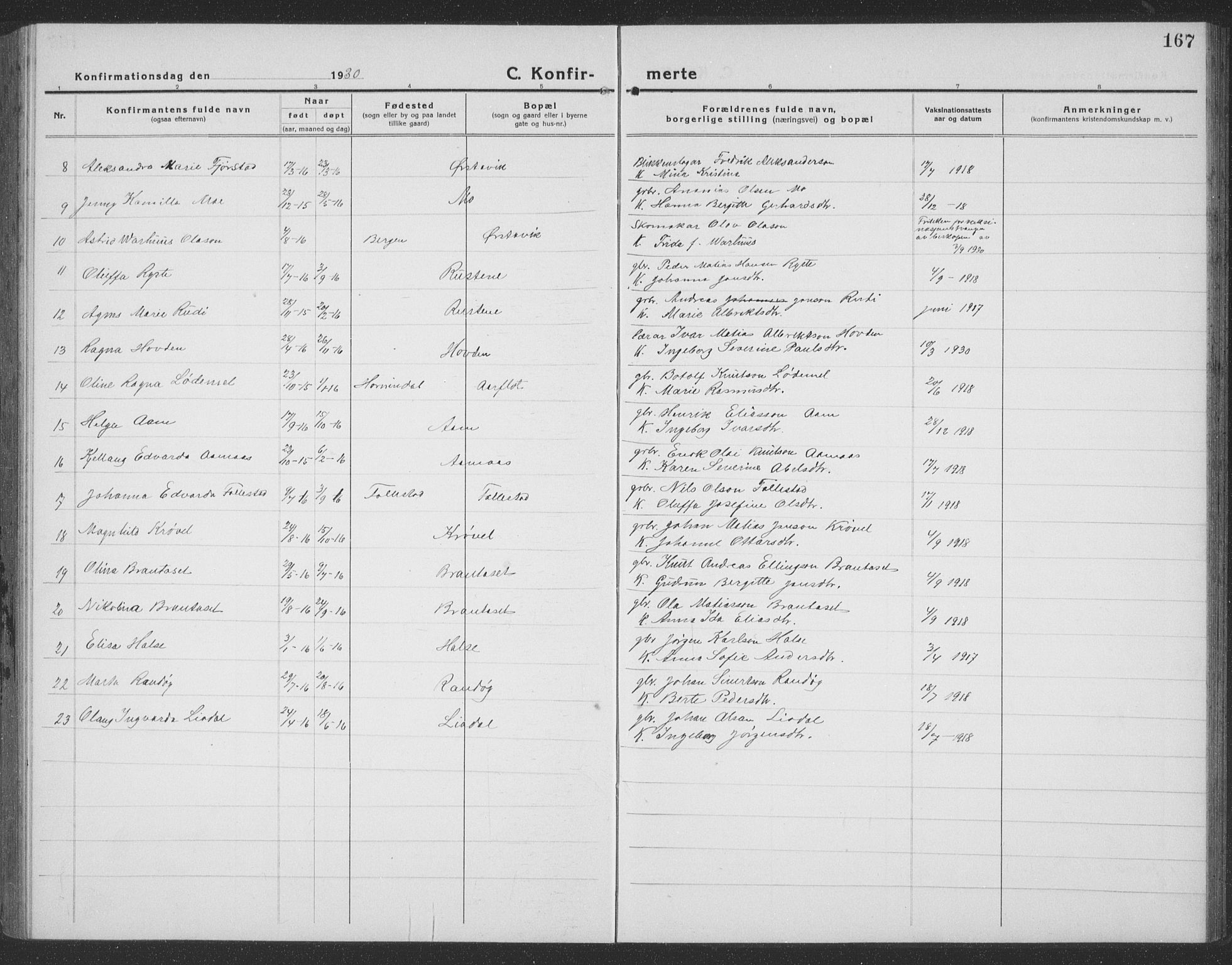 Ministerialprotokoller, klokkerbøker og fødselsregistre - Møre og Romsdal, SAT/A-1454/513/L0191: Klokkerbok nr. 513C05, 1920-1941, s. 167