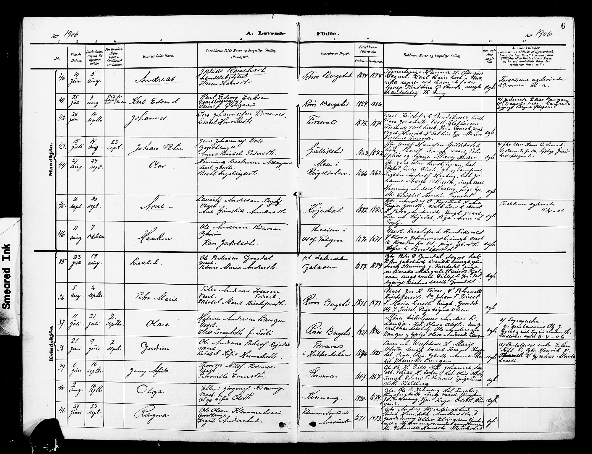 Ministerialprotokoller, klokkerbøker og fødselsregistre - Sør-Trøndelag, AV/SAT-A-1456/681/L0942: Klokkerbok nr. 681C06, 1906-1925, s. 6