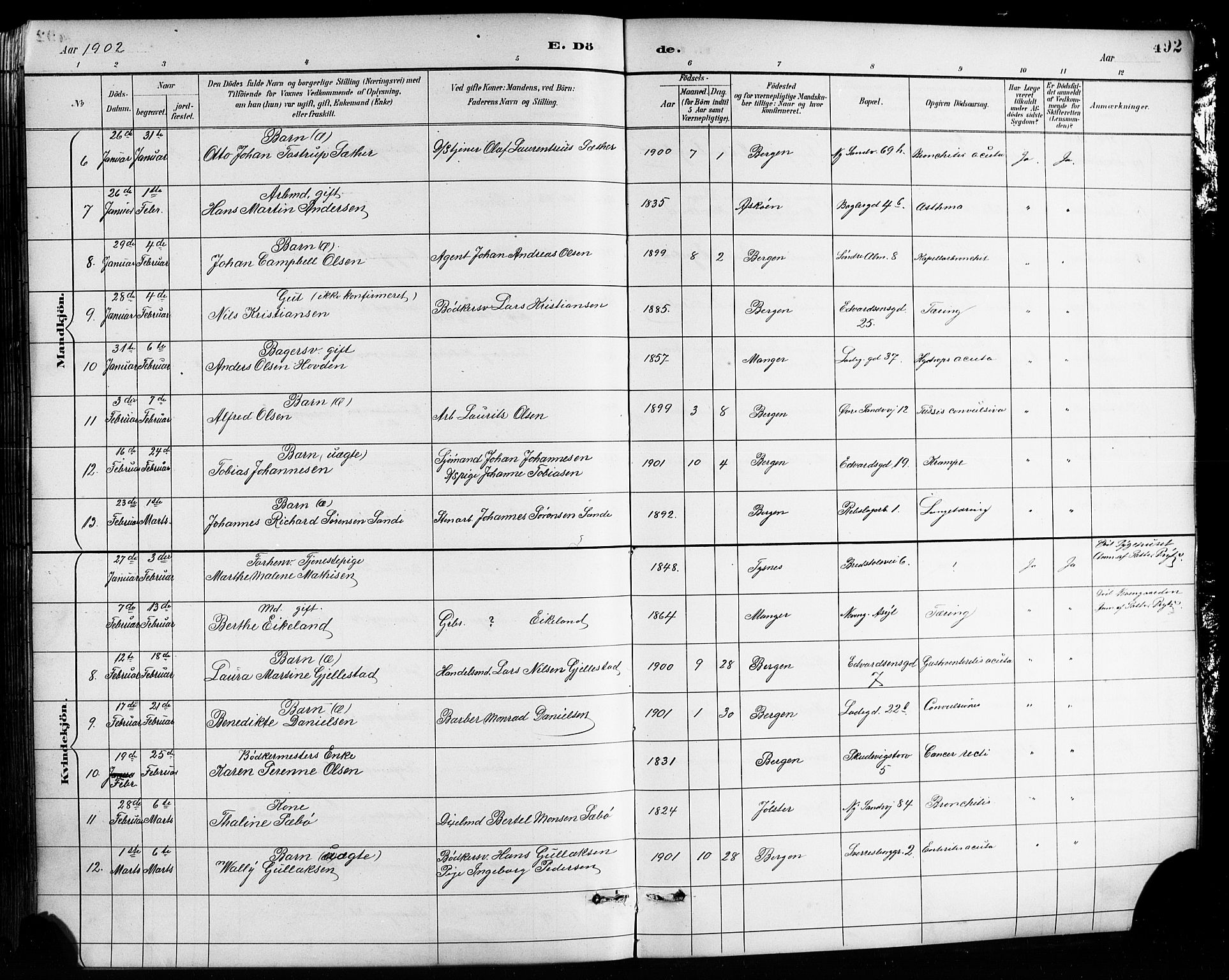 Sandviken Sokneprestembete, AV/SAB-A-77601/H/Hb/L0002: Klokkerbok nr. A 3, 1888-1902, s. 492