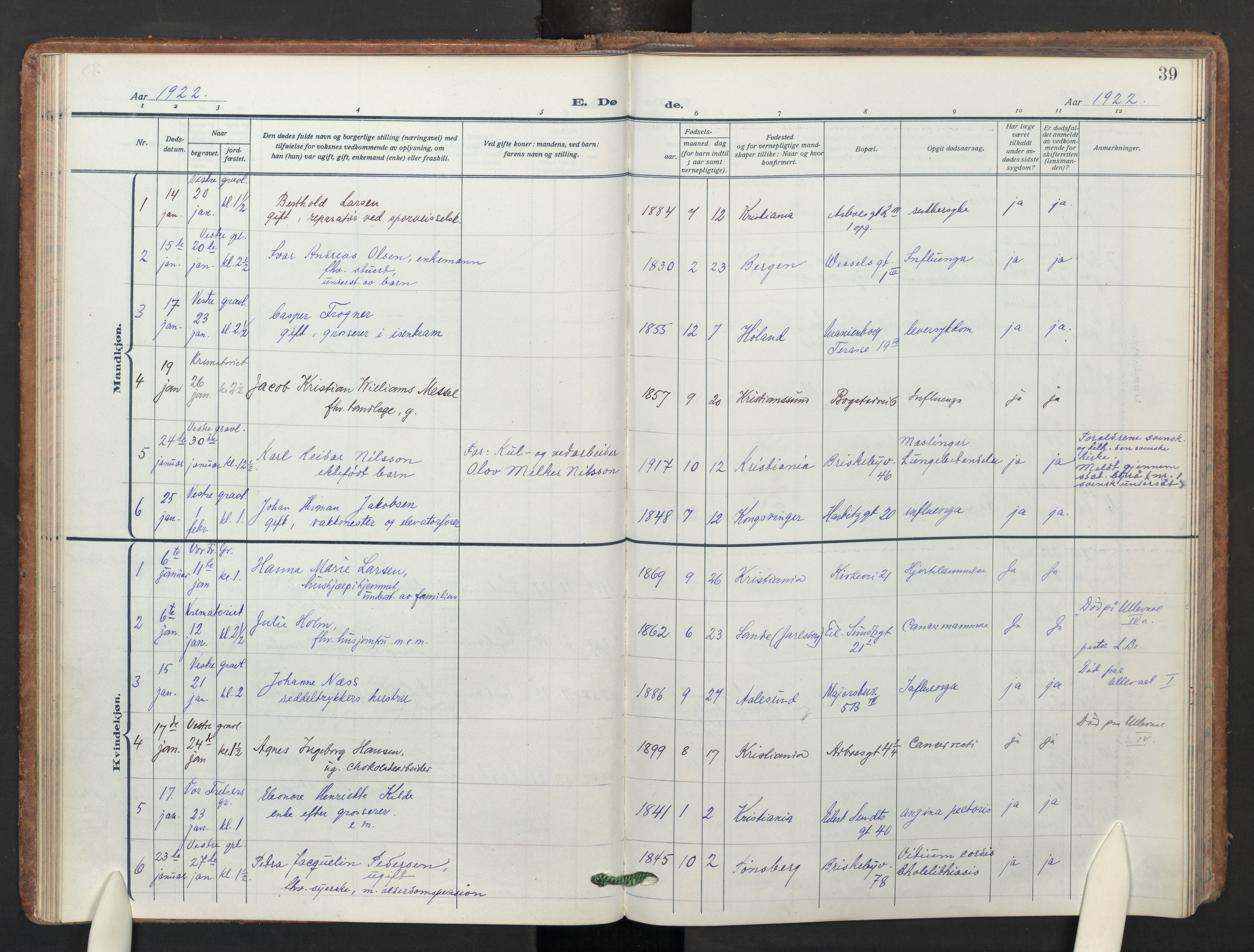 Uranienborg prestekontor Kirkebøker, AV/SAO-A-10877/F/Fa/L0013: Ministerialbok nr. I 13, 1919-1954, s. 39