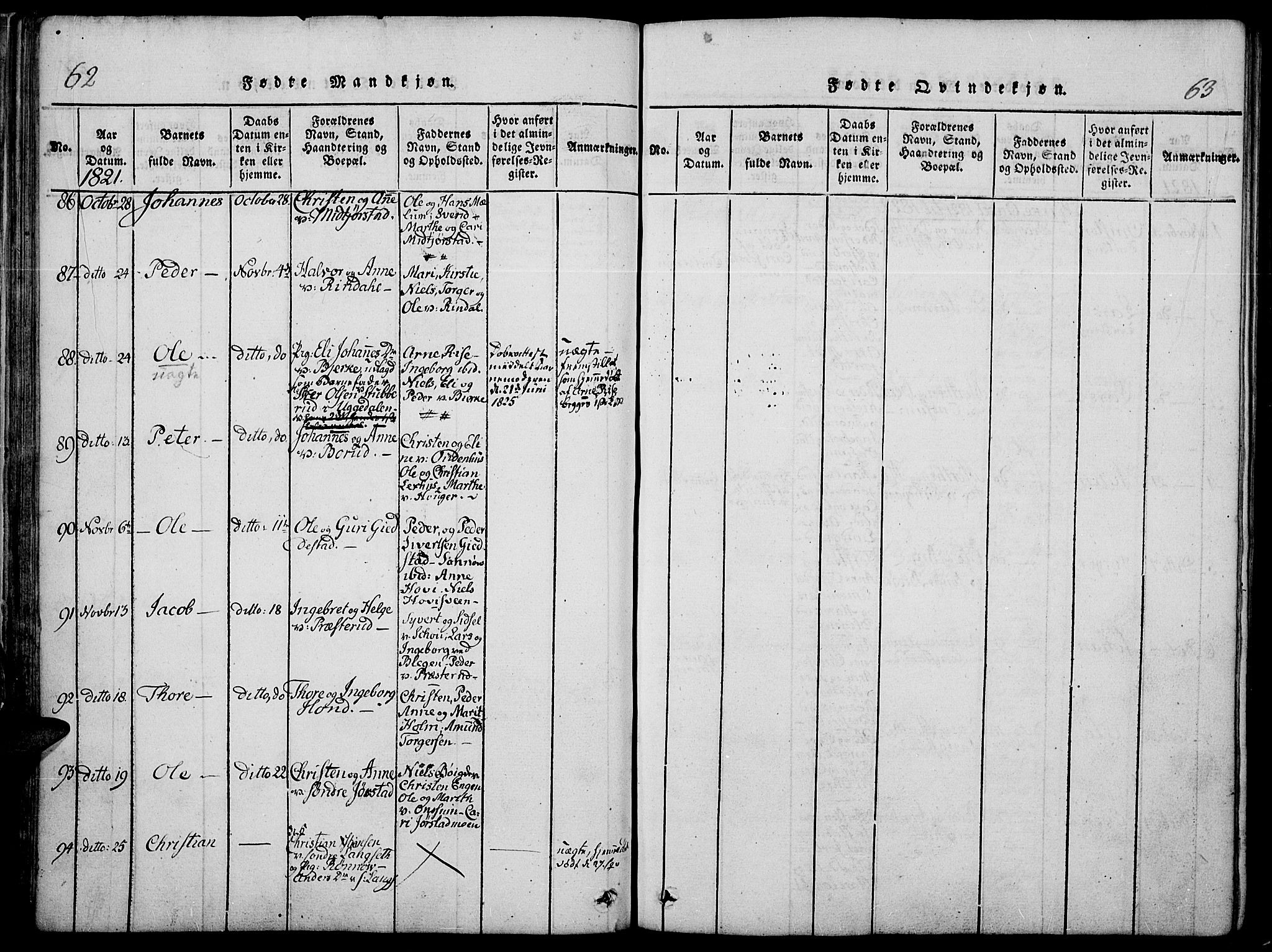 Fåberg prestekontor, SAH/PREST-086/H/Ha/Haa/L0003: Ministerialbok nr. 3, 1818-1833, s. 62-63