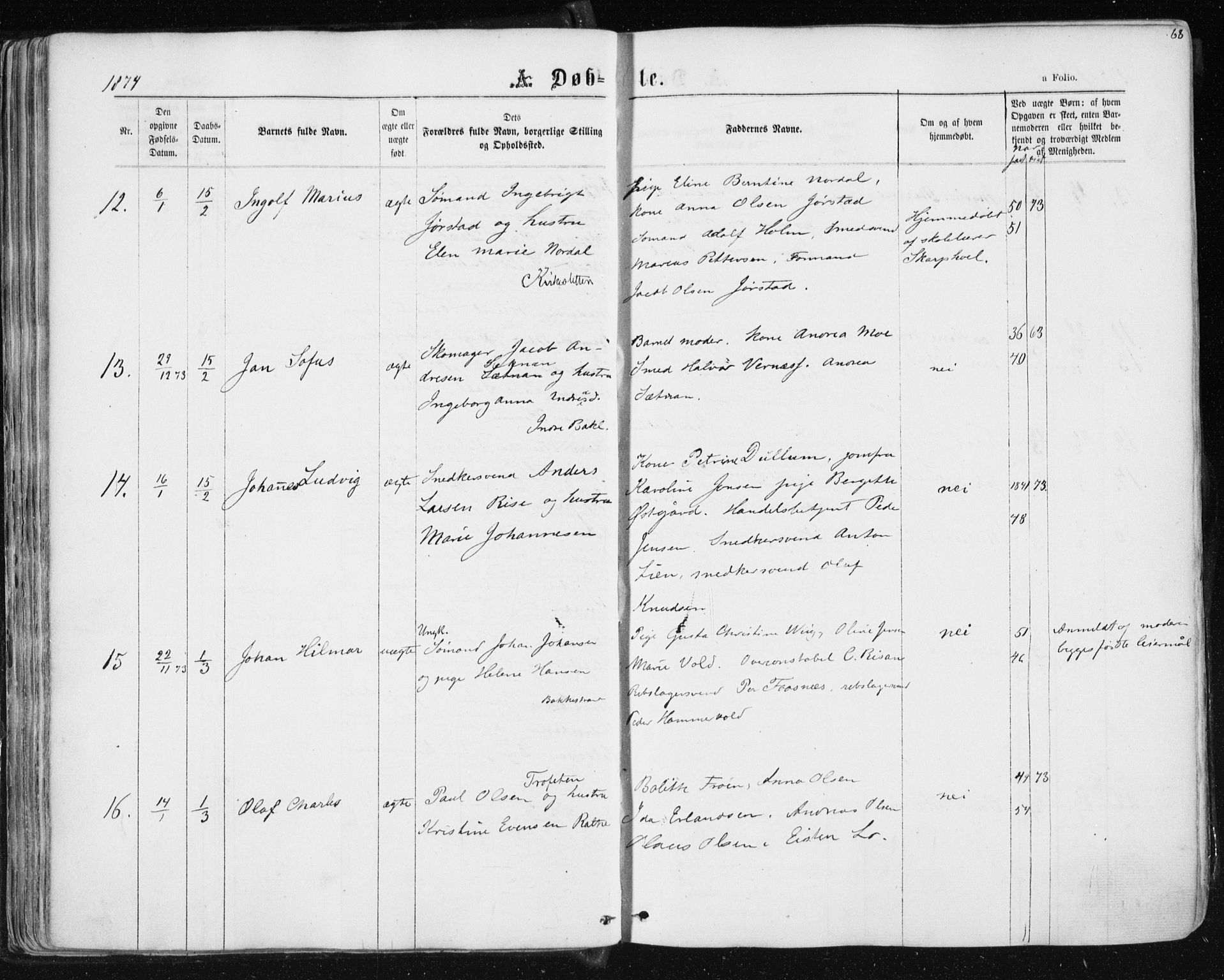 Ministerialprotokoller, klokkerbøker og fødselsregistre - Sør-Trøndelag, SAT/A-1456/604/L0186: Ministerialbok nr. 604A07, 1866-1877, s. 68