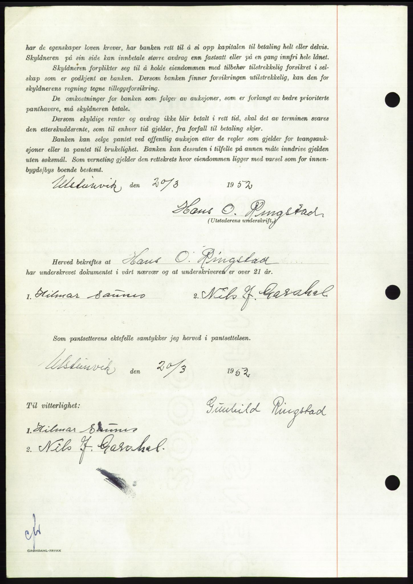 Søre Sunnmøre sorenskriveri, AV/SAT-A-4122/1/2/2C/L0121: Pantebok nr. 9B, 1951-1952, Dagboknr: 560/1952