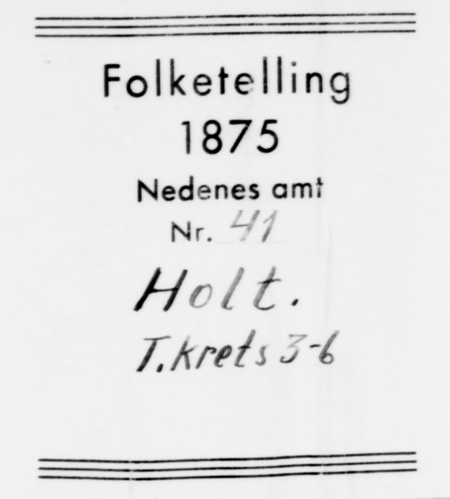 SAK, Folketelling 1875 for 0914L Holt prestegjeld, Holt sokn, 1875, s. 404