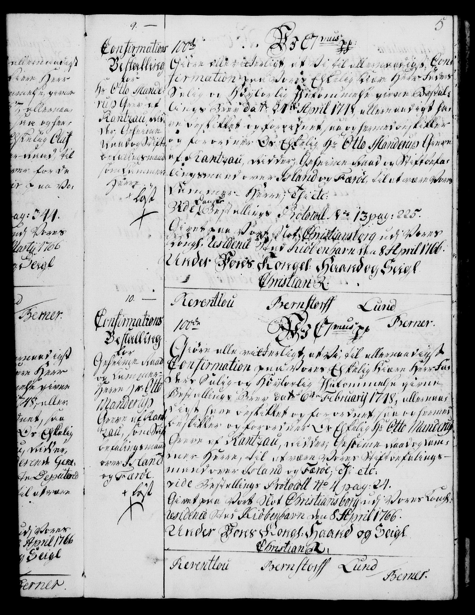 Rentekammeret, Kammerkanselliet, AV/RA-EA-3111/G/Gg/Ggg/L0003: Norsk konfirmasjonsbestallingsprotokoll med register (merket RK 53.33), 1766-1772, s. 5