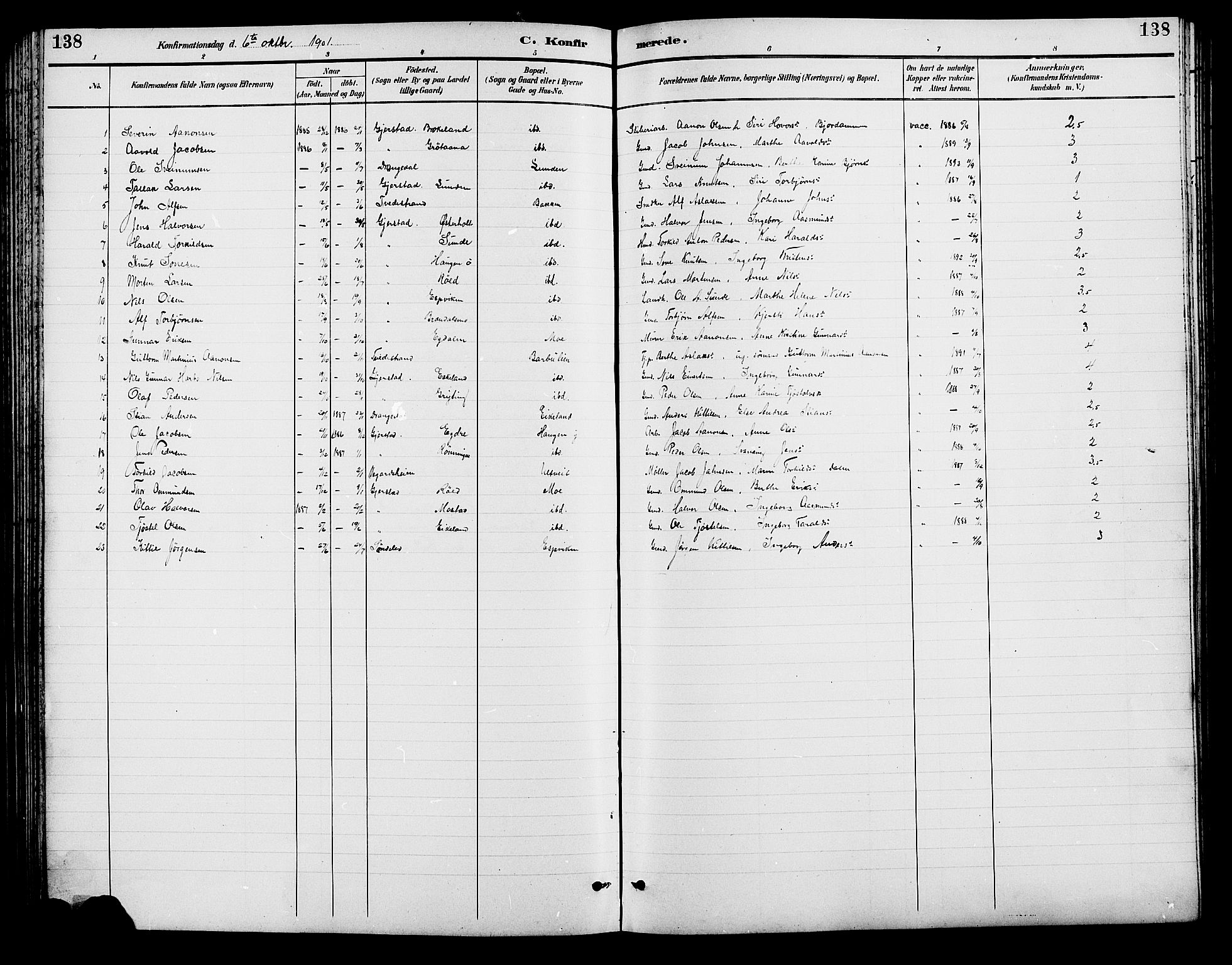 Gjerstad sokneprestkontor, SAK/1111-0014/F/Fb/Fba/L0007: Klokkerbok nr. B 7, 1891-1908, s. 138