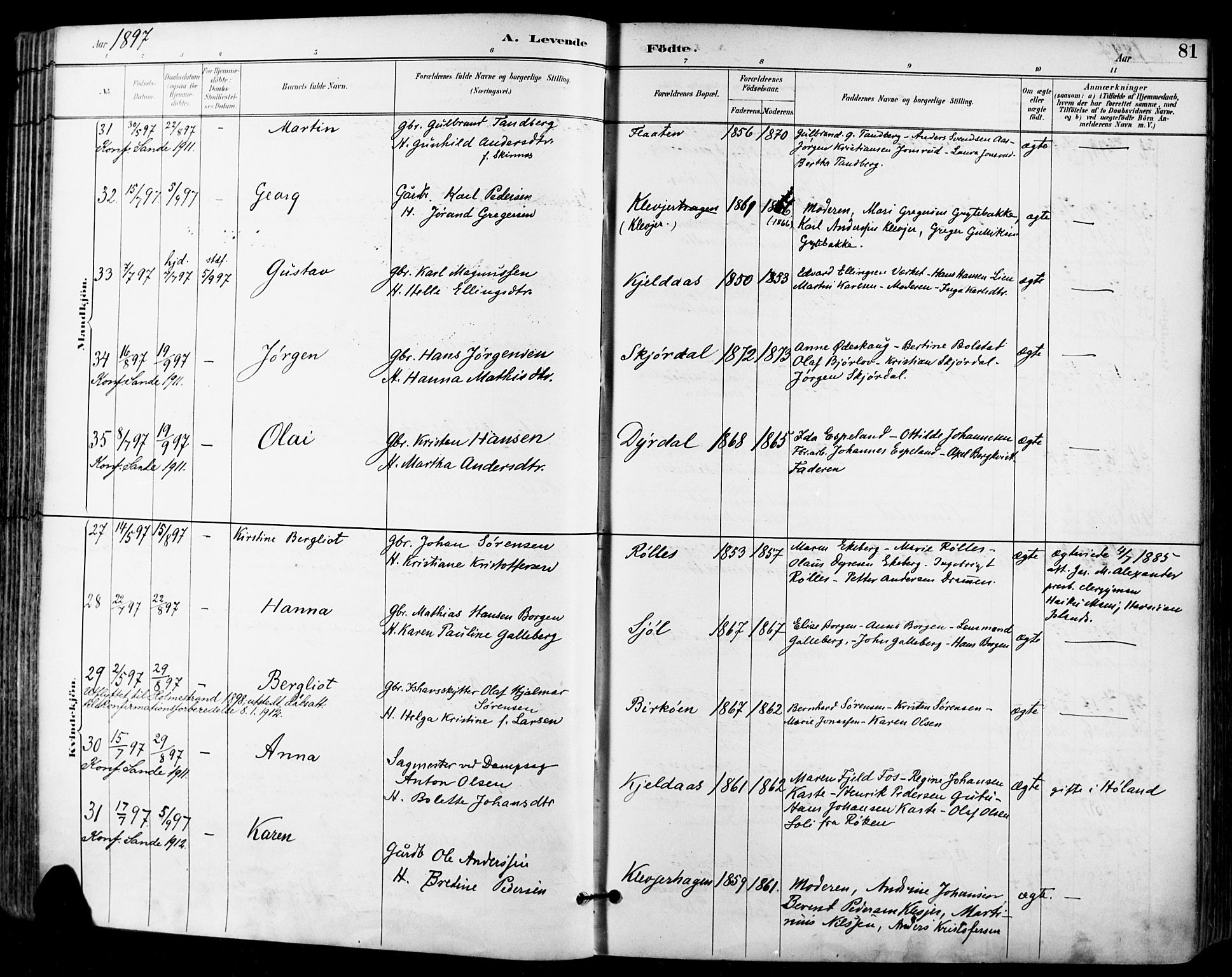 Sande Kirkebøker, AV/SAKO-A-53/F/Fa/L0007: Ministerialbok nr. 7, 1888-1903, s. 81