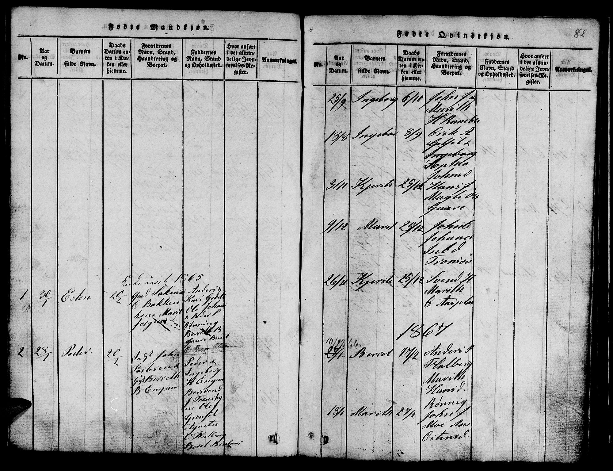 Ministerialprotokoller, klokkerbøker og fødselsregistre - Sør-Trøndelag, AV/SAT-A-1456/685/L0976: Klokkerbok nr. 685C01, 1817-1878, s. 82
