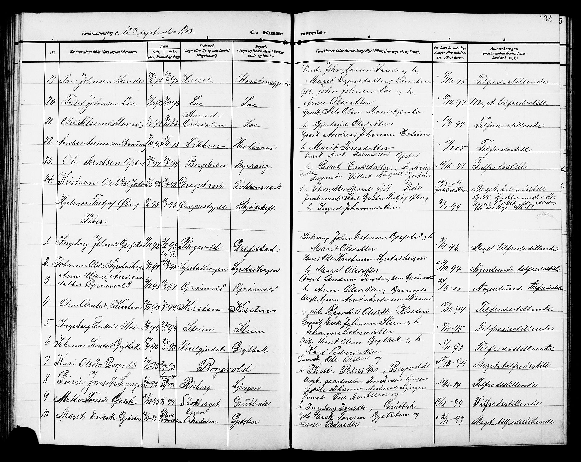 Ministerialprotokoller, klokkerbøker og fødselsregistre - Sør-Trøndelag, SAT/A-1456/672/L0864: Klokkerbok nr. 672C03, 1902-1914, s. 134