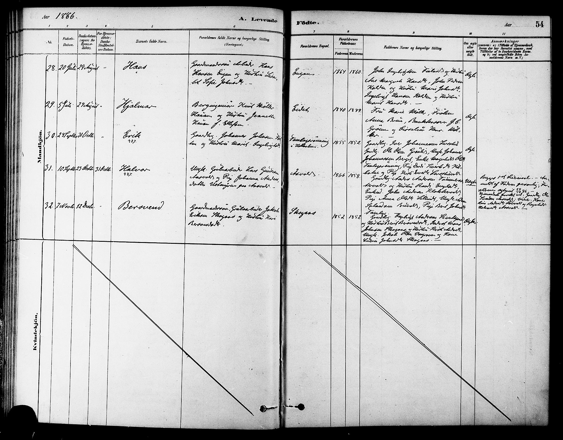 Ministerialprotokoller, klokkerbøker og fødselsregistre - Sør-Trøndelag, AV/SAT-A-1456/686/L0983: Ministerialbok nr. 686A01, 1879-1890, s. 54