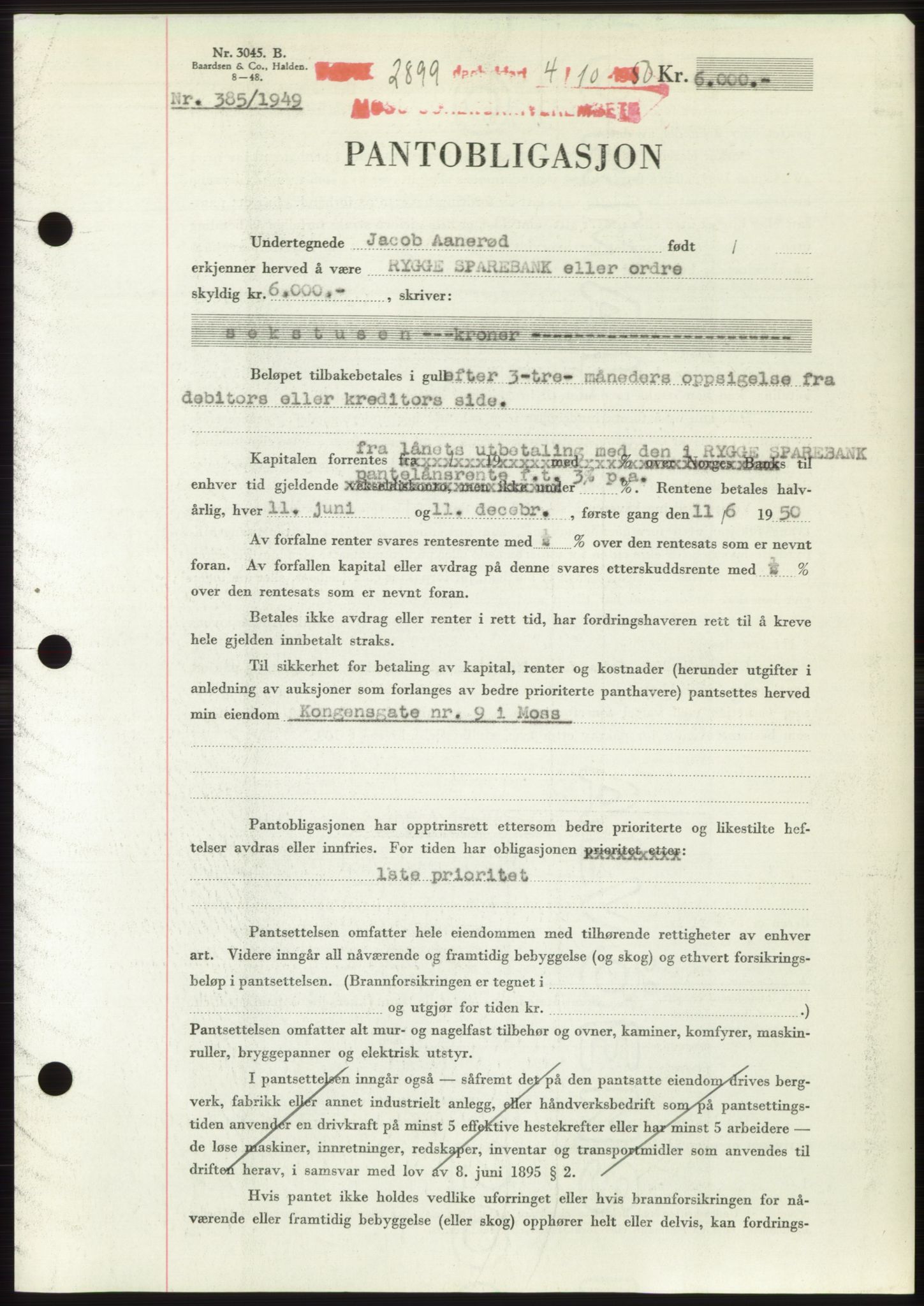 Moss sorenskriveri, SAO/A-10168: Pantebok nr. B25, 1950-1950, Dagboknr: 2899/1950