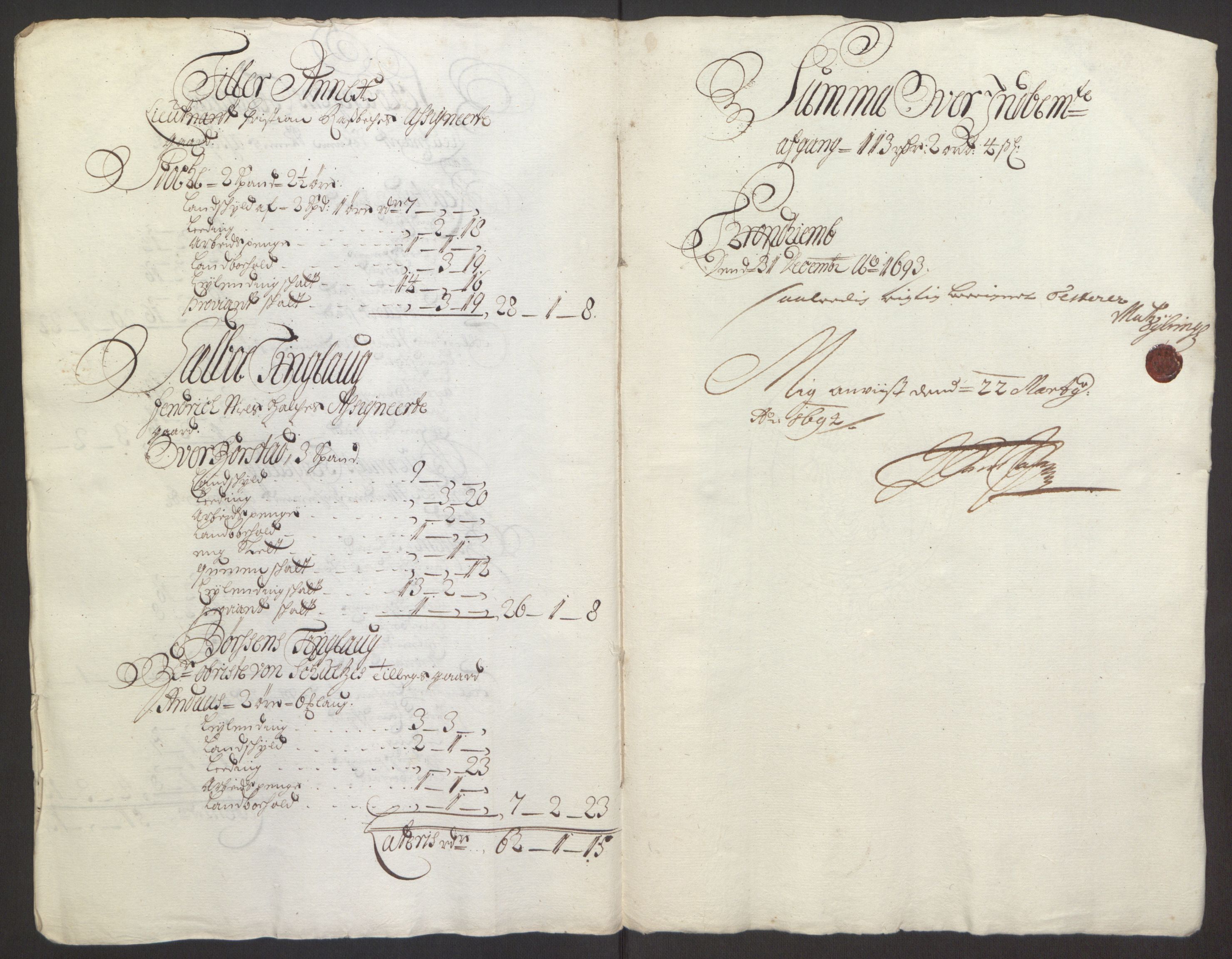 Rentekammeret inntil 1814, Reviderte regnskaper, Fogderegnskap, RA/EA-4092/R61/L4104: Fogderegnskap Strinda og Selbu, 1693-1694, s. 185