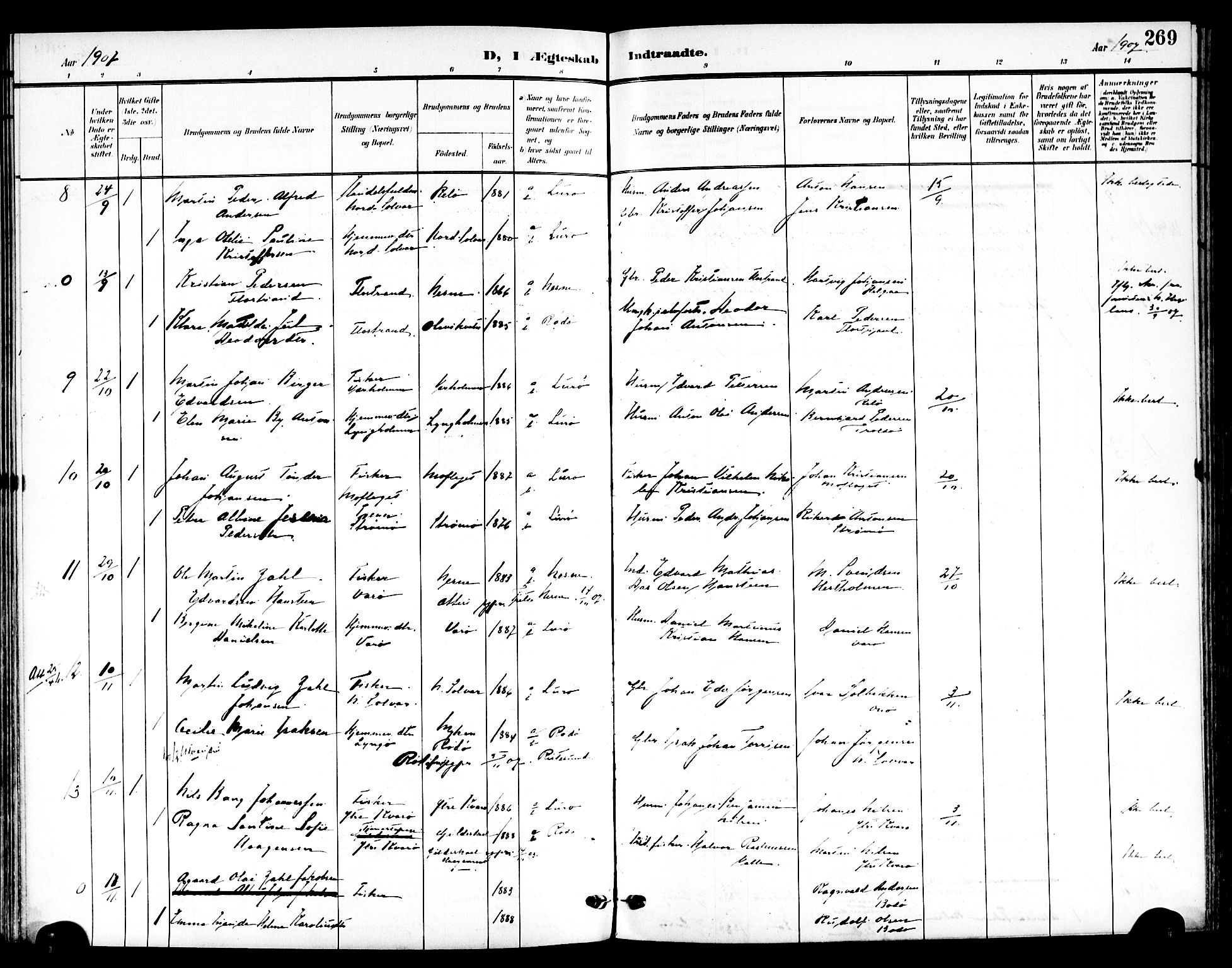 Ministerialprotokoller, klokkerbøker og fødselsregistre - Nordland, SAT/A-1459/839/L0569: Ministerialbok nr. 839A06, 1903-1922, s. 269