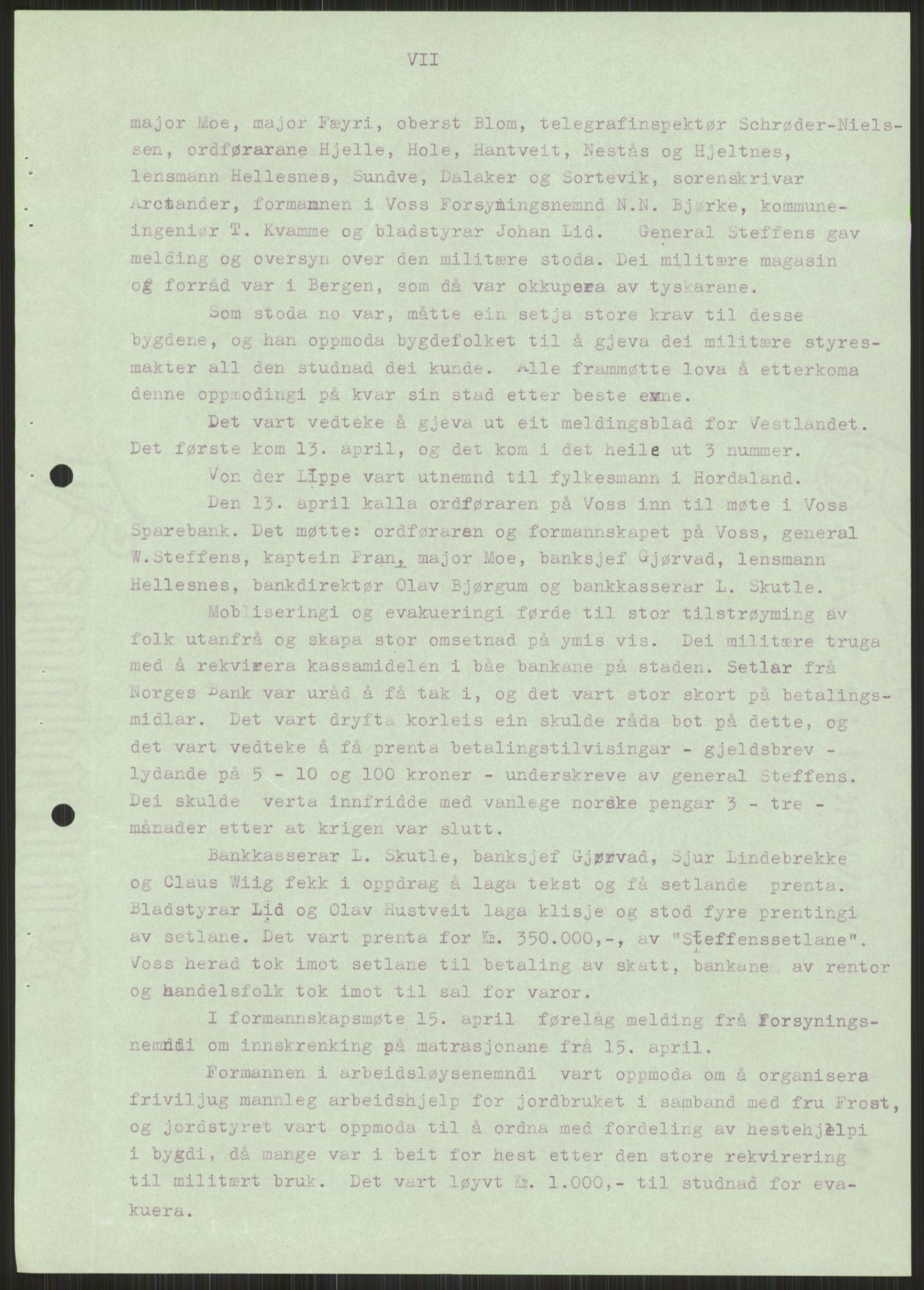 Forsvaret, Forsvarets krigshistoriske avdeling, AV/RA-RAFA-2017/Y/Ya/L0015: II-C-11-31 - Fylkesmenn.  Rapporter om krigsbegivenhetene 1940., 1940, s. 445
