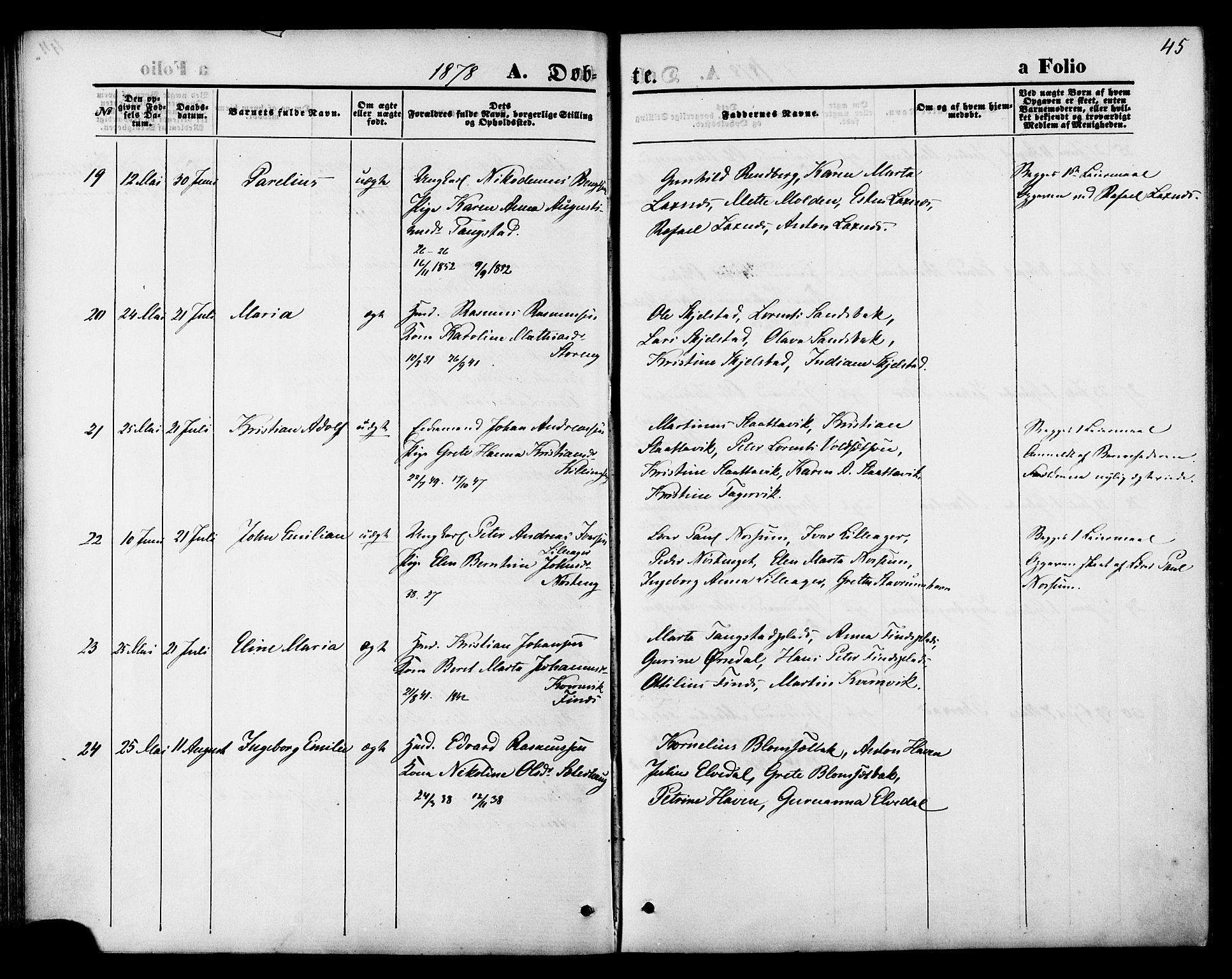 Ministerialprotokoller, klokkerbøker og fødselsregistre - Nord-Trøndelag, AV/SAT-A-1458/744/L0419: Ministerialbok nr. 744A03, 1867-1881, s. 45