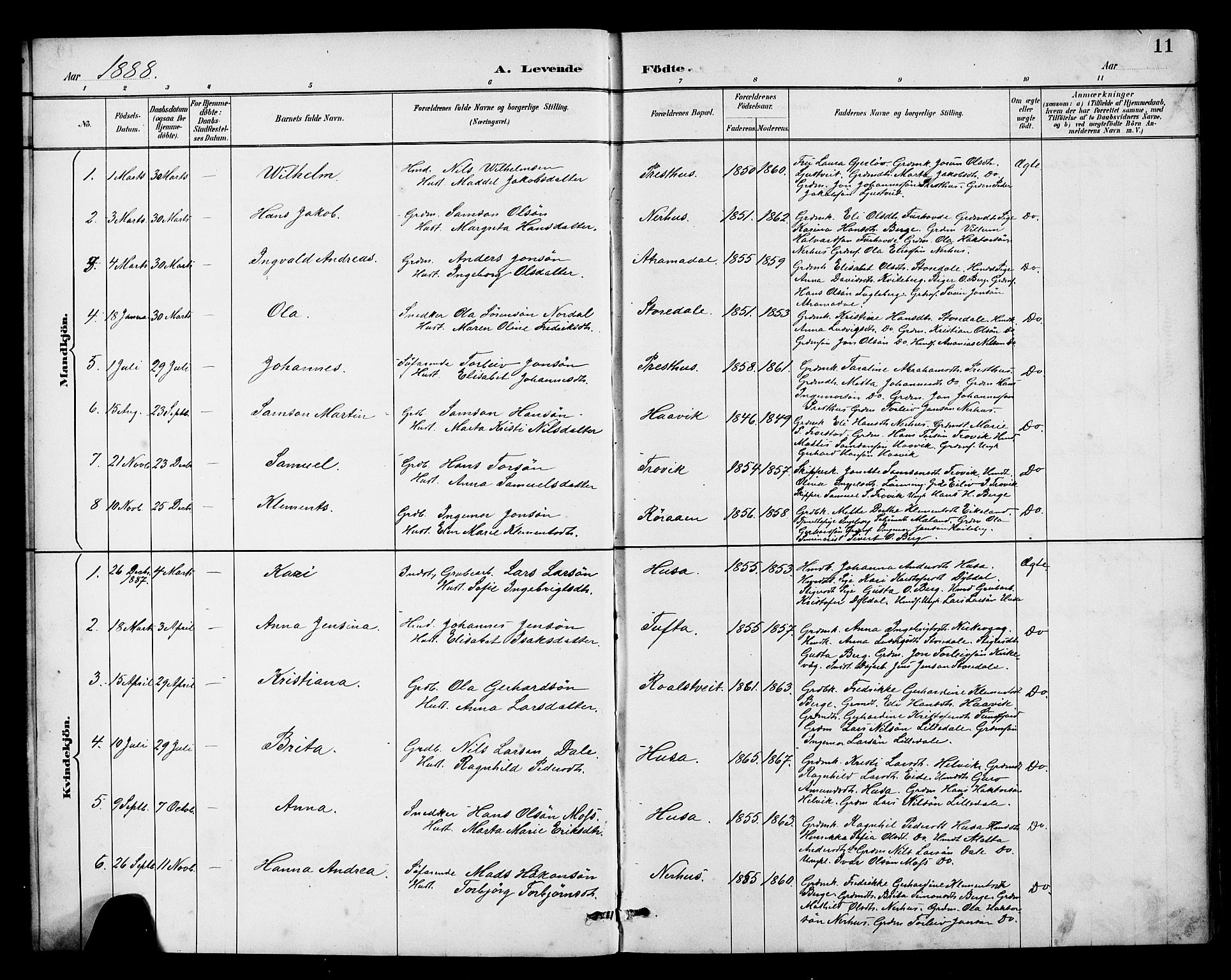Kvinnherad sokneprestembete, AV/SAB-A-76401/H/Hab: Klokkerbok nr. E 1, 1885-1921, s. 11