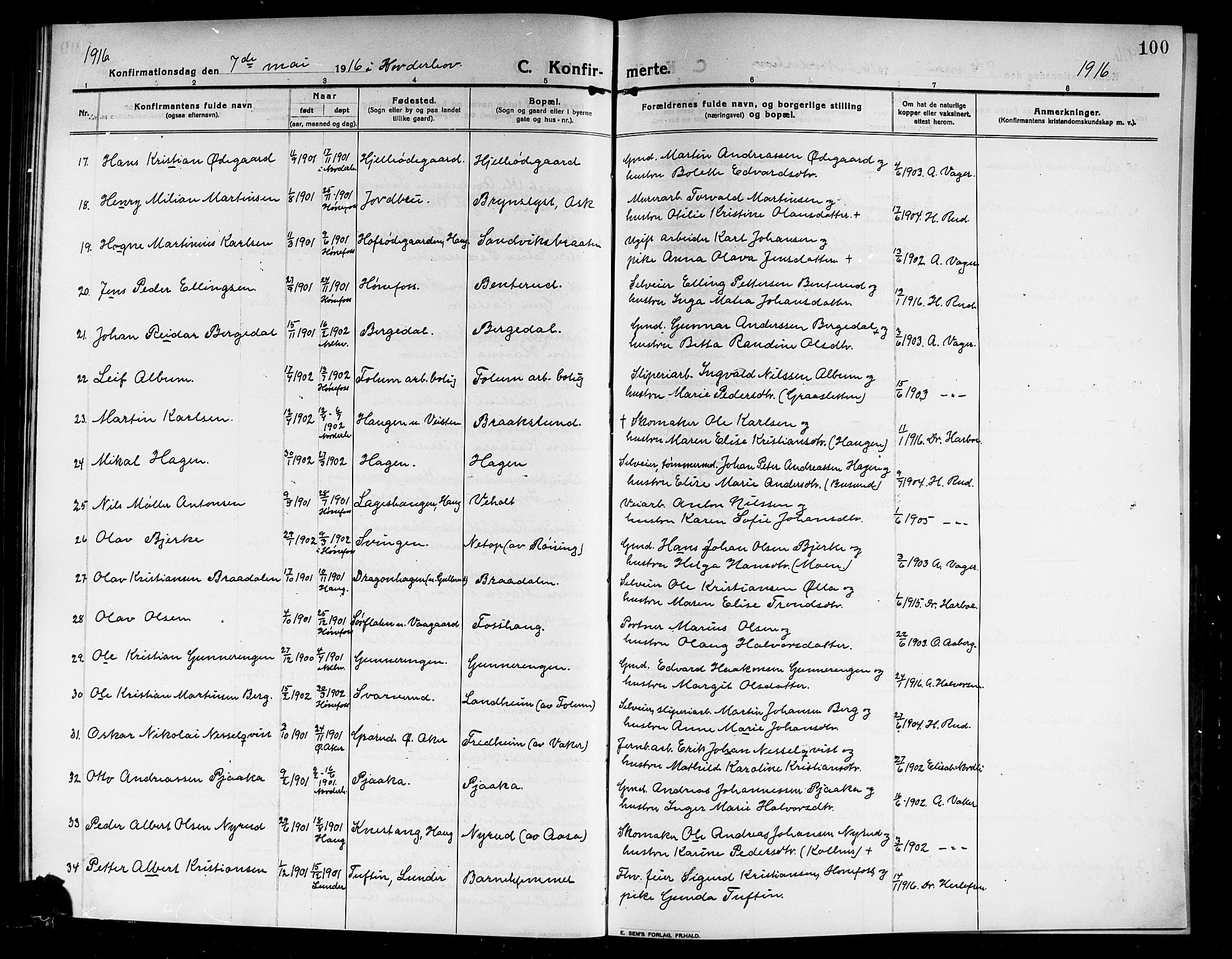 Norderhov kirkebøker, AV/SAKO-A-237/G/Ga/L0009: Klokkerbok nr. I 9, 1913-1920, s. 100