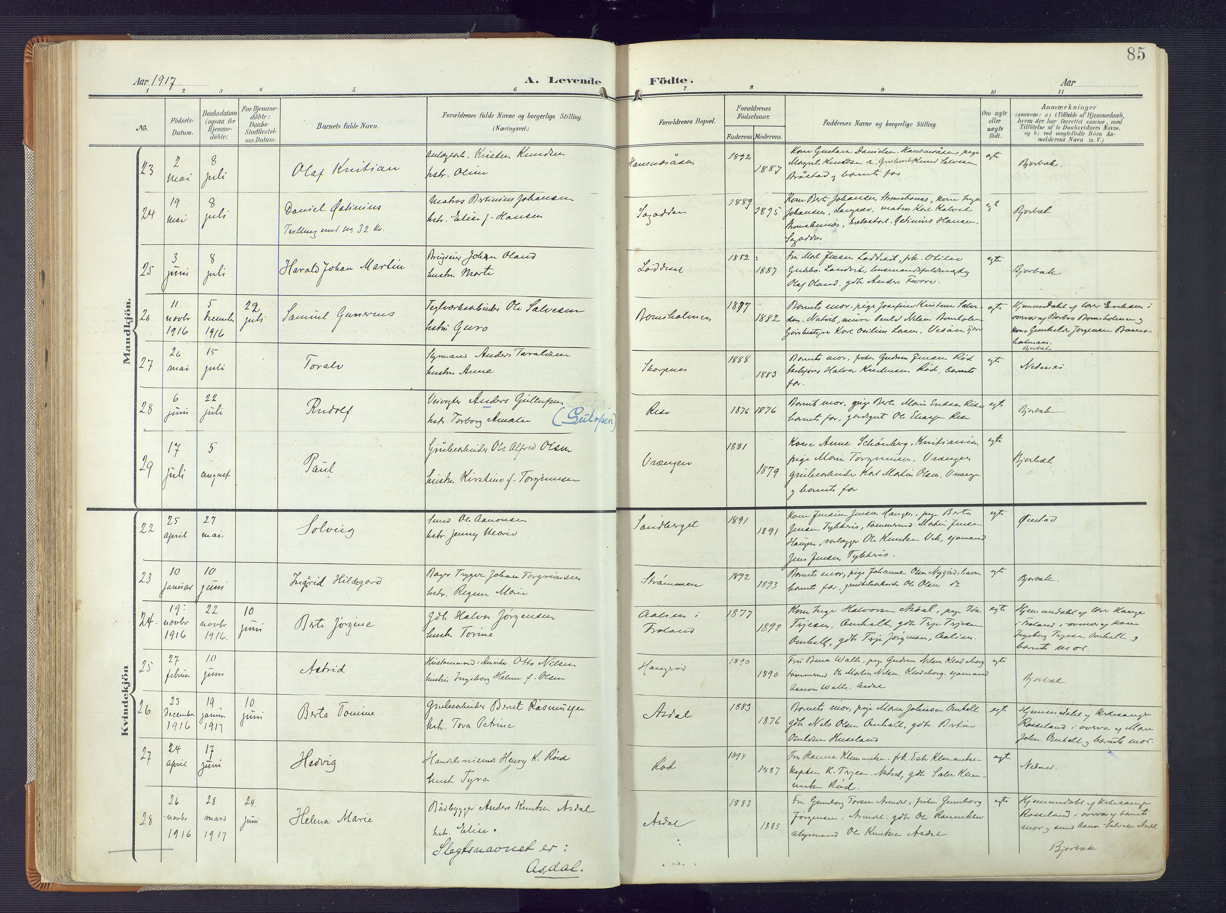 Øyestad sokneprestkontor, AV/SAK-1111-0049/F/Fa/L0019: Ministerialbok nr. A 19, 1908-1922, s. 85