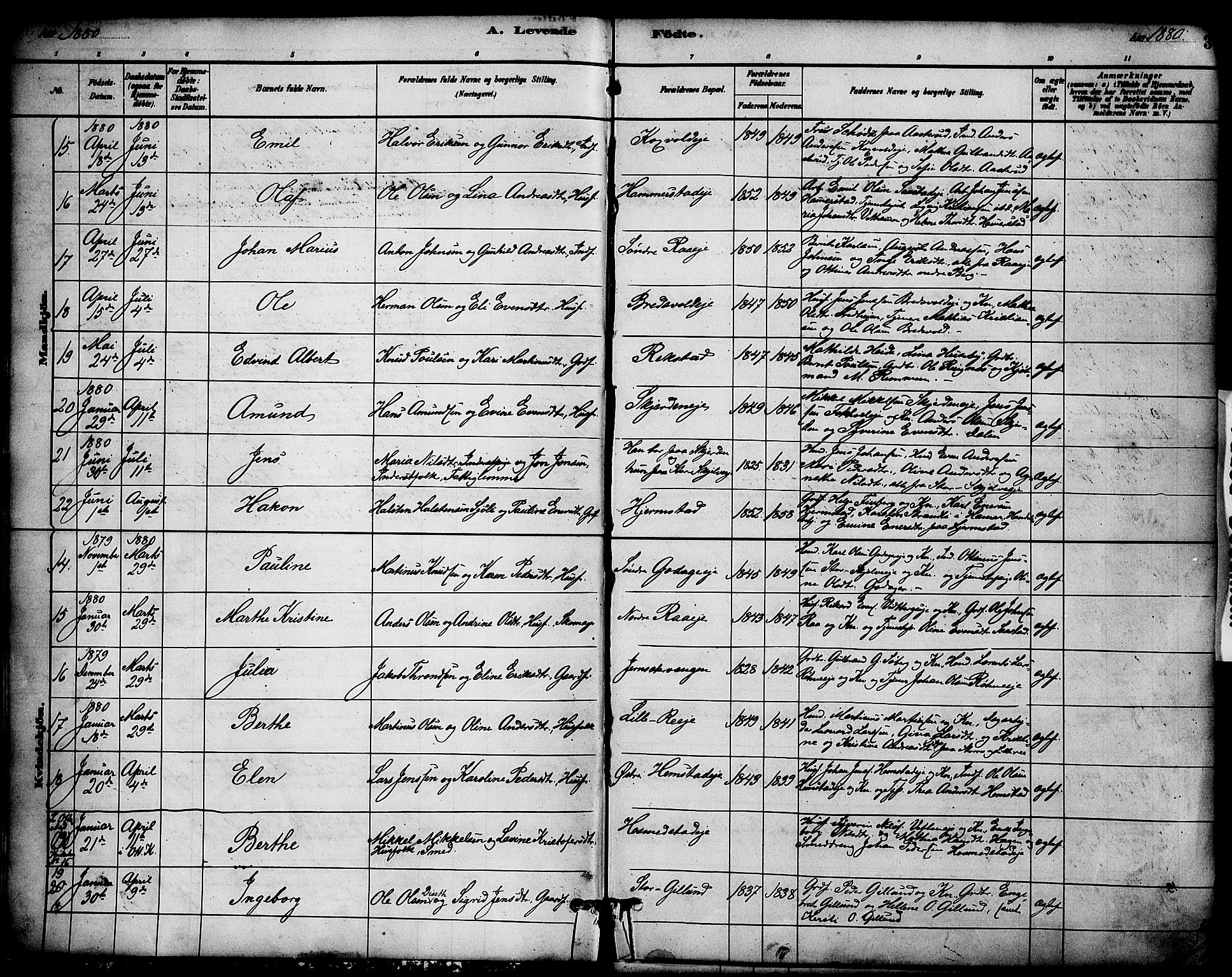 Stange prestekontor, AV/SAH-PREST-002/K/L0017: Ministerialbok nr. 17, 1880-1893, s. 3