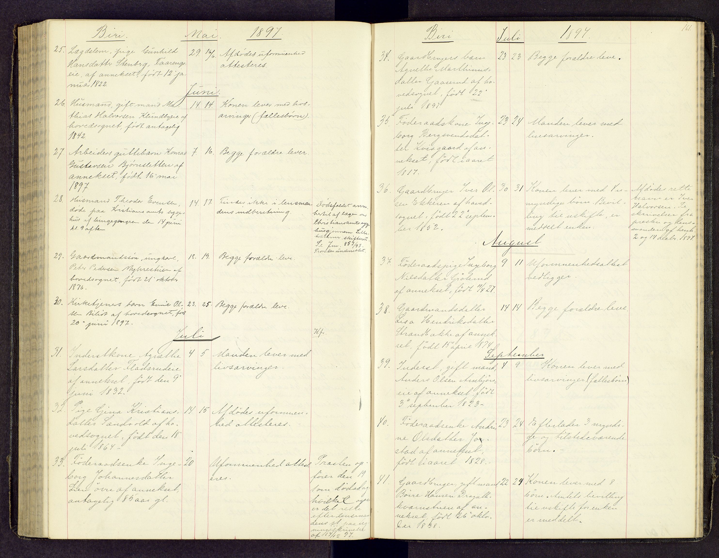 Toten tingrett, SAH/TING-006/J/Jl/L0003: Dødsfallsjournal, 1893-1908, s. 160b-161a