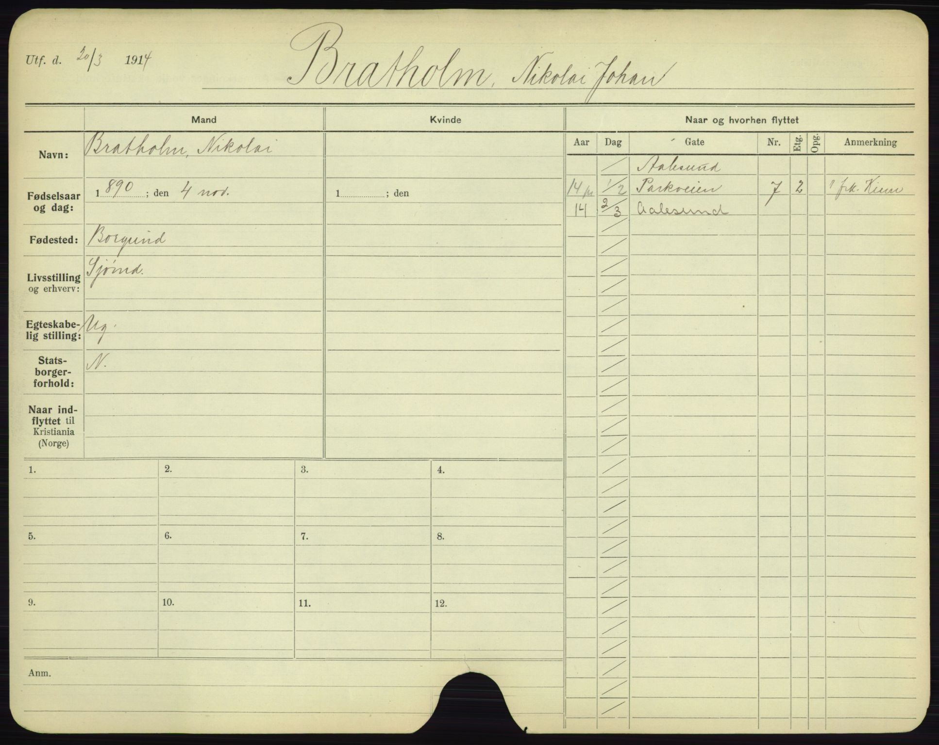 Oslo folkeregister, Registerkort, AV/SAO-A-11715/F/Fa/Fac/L0002: Menn, 1906-1914, s. 229a