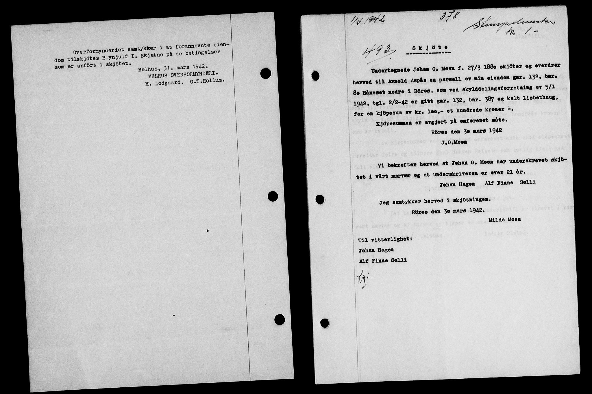 Gauldal sorenskriveri, SAT/A-0014/1/2/2C/L0054: Pantebok nr. 59, 1941-1942, Dagboknr: 493/1942