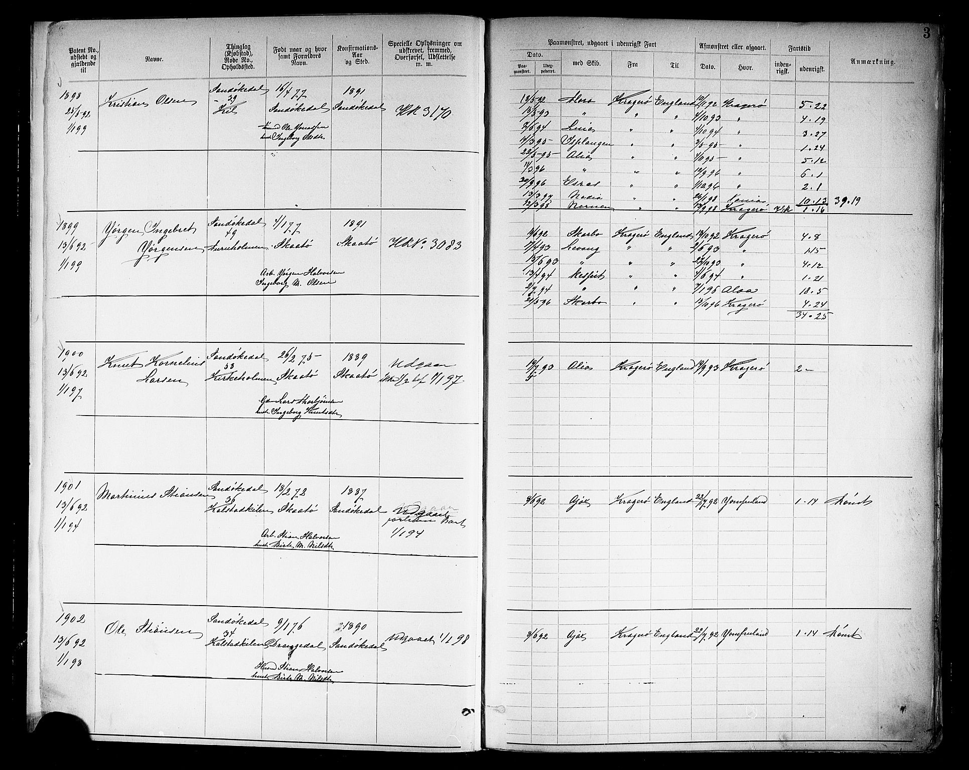 Kragerø innrulleringskontor, AV/SAKO-A-830/F/Fb/L0004: Annotasjonsrulle, 1892, s. 5