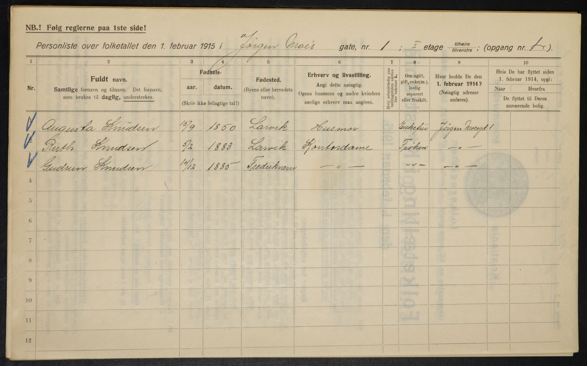 OBA, Kommunal folketelling 1.2.1915 for Kristiania, 1915, s. 47221