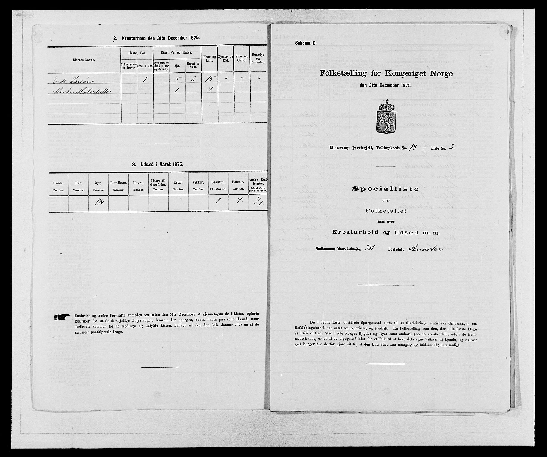 SAB, Folketelling 1875 for 1230P Ullensvang prestegjeld, 1875, s. 1861