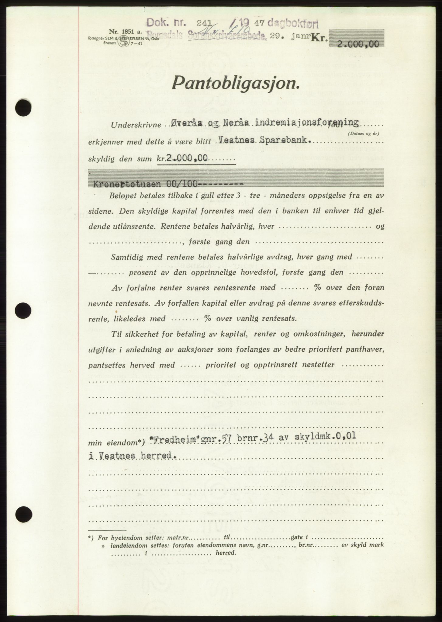 Romsdal sorenskriveri, SAT/A-4149/1/2/2C: Pantebok nr. B3, 1946-1948, Dagboknr: 241/1947