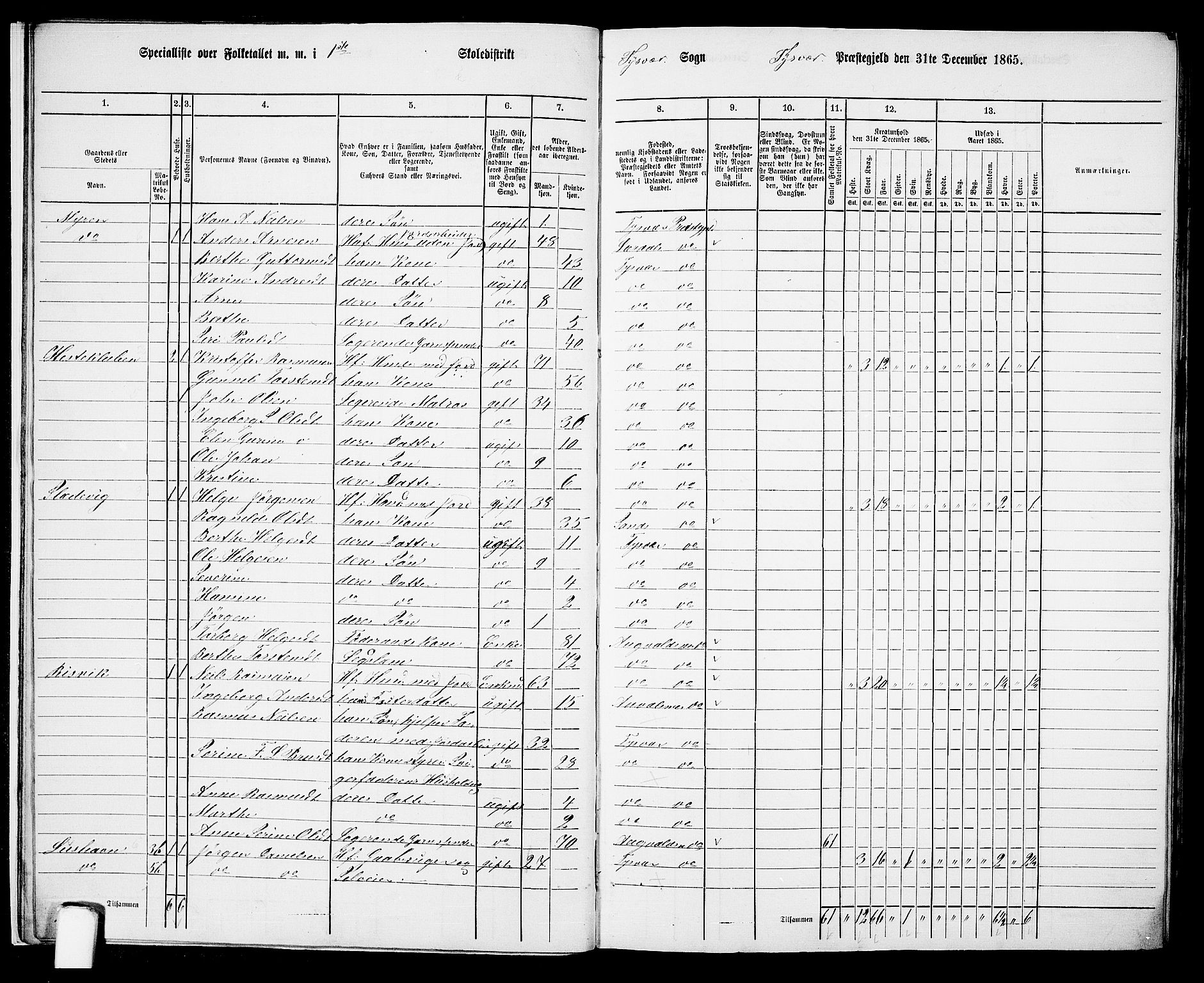 RA, Folketelling 1865 for 1146P Tysvær prestegjeld, 1865, s. 13