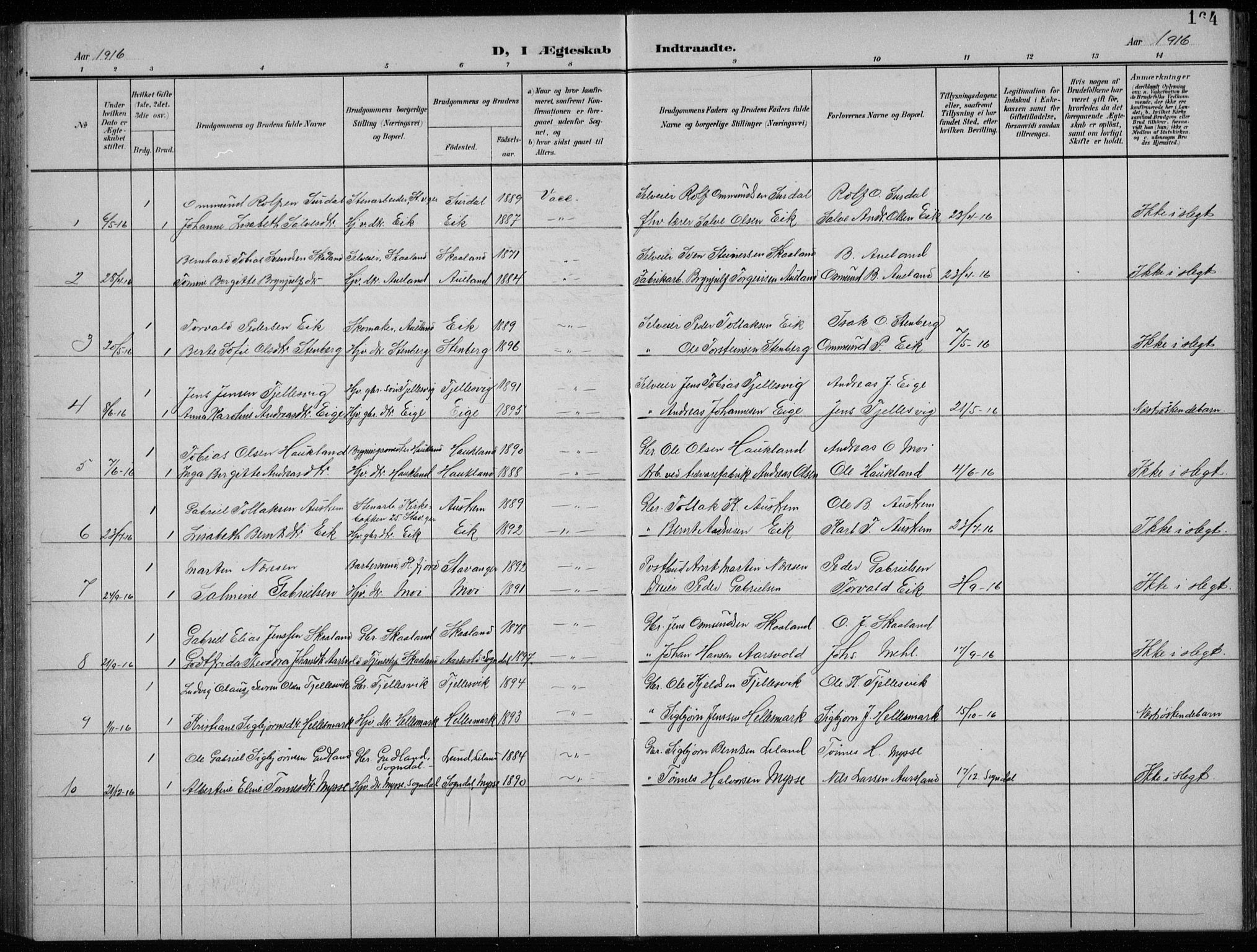 Lund sokneprestkontor, SAST/A-101809/S07/L0008: Klokkerbok nr. B 8, 1902-1936, s. 164