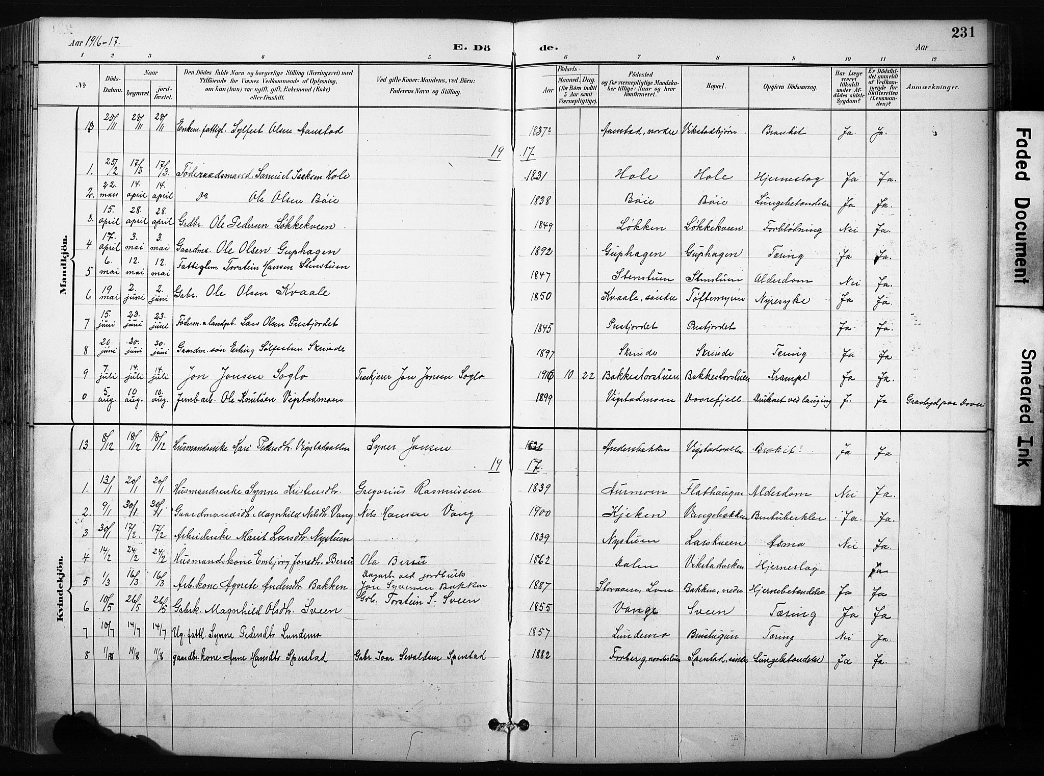 Skjåk prestekontor, AV/SAH-PREST-072/H/Ha/Hab/L0003: Klokkerbok nr. 3, 1893-1932, s. 231