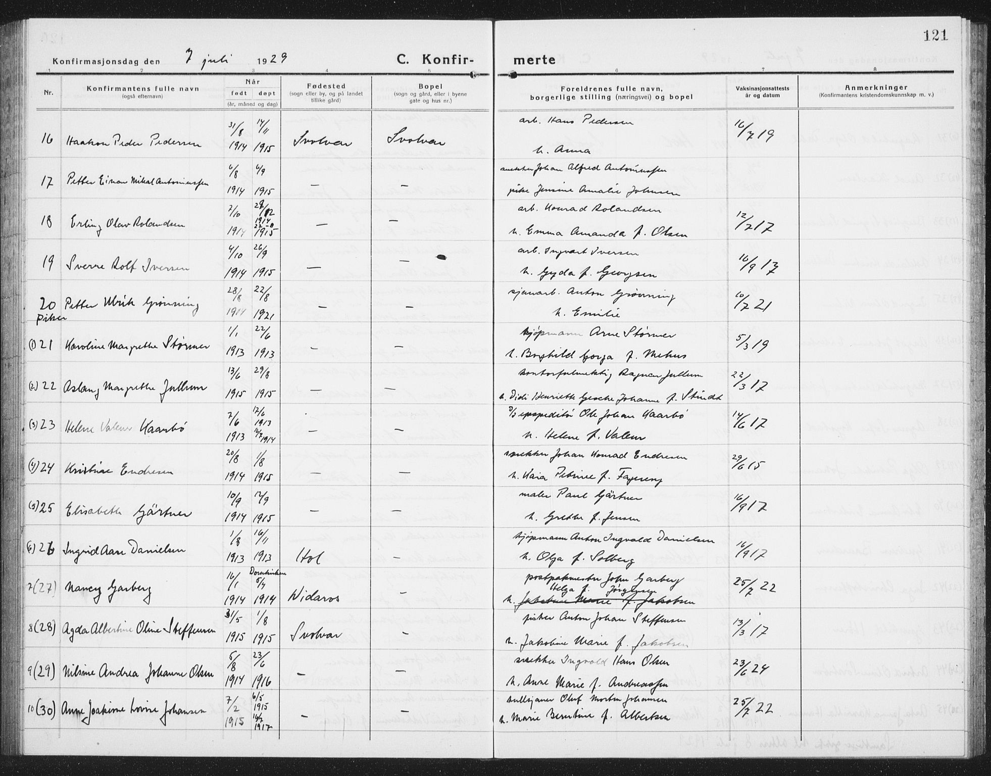 Ministerialprotokoller, klokkerbøker og fødselsregistre - Nordland, AV/SAT-A-1459/877/L1117: Klokkerbok nr. 877C01, 1923-1942, s. 121
