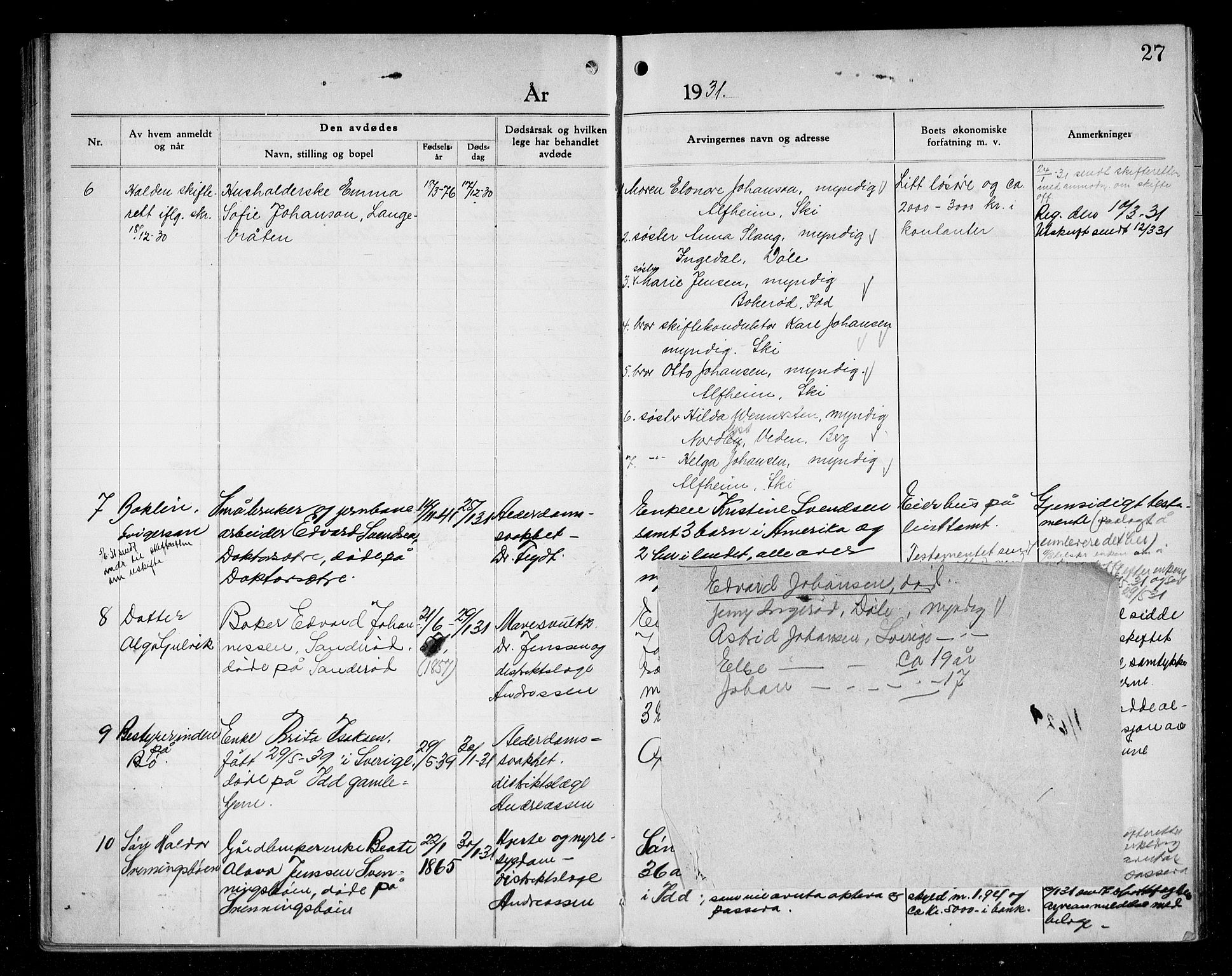 Idd lensmannsarkiv, AV/SAO-A-10633/H/Ha/L0005: Dødsfallsprotokoll, 1929-1933, s. 27