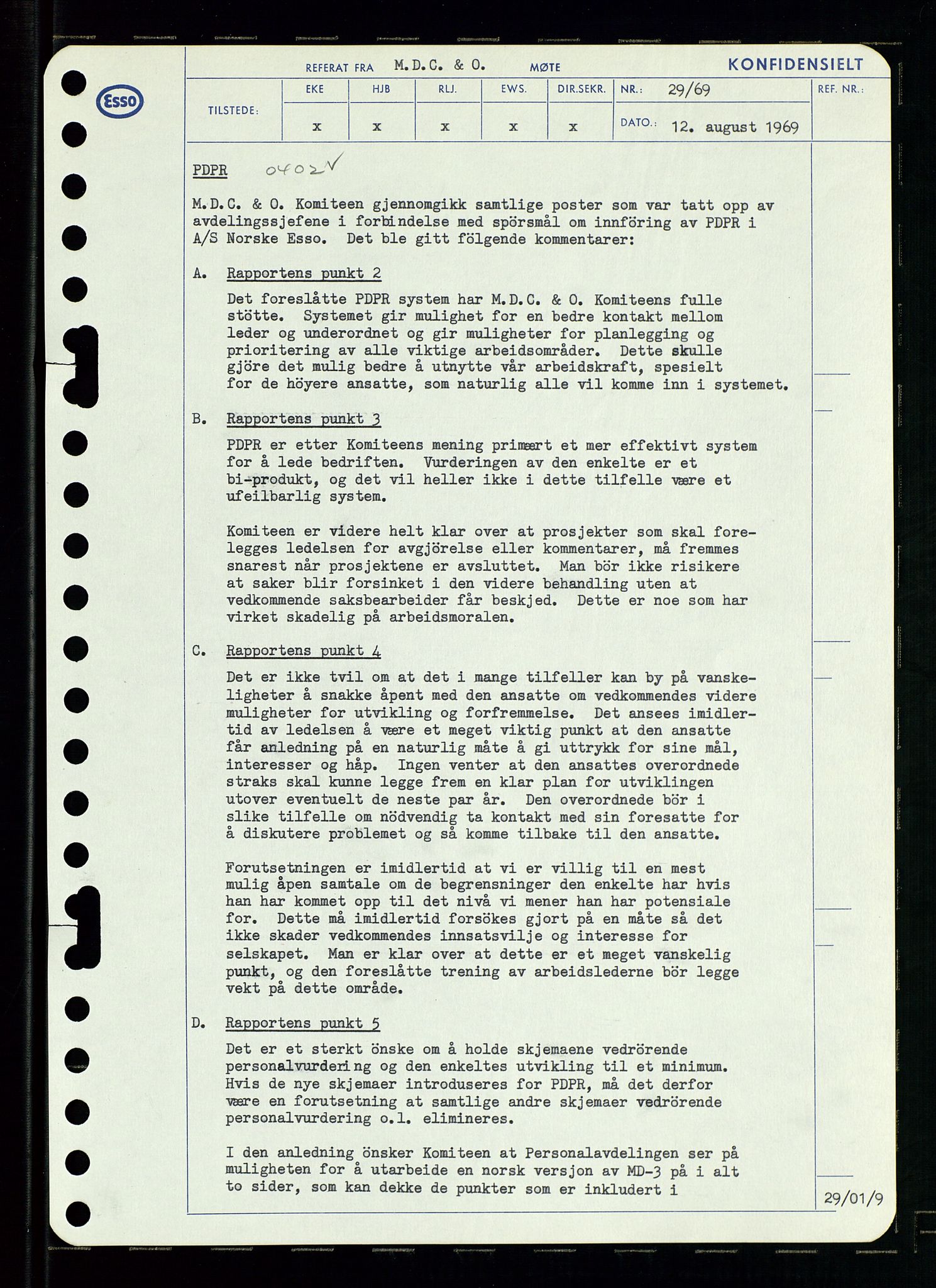 Pa 0982 - Esso Norge A/S, SAST/A-100448/A/Aa/L0003/0001: Den administrerende direksjon Board minutes (styrereferater) og Bedriftforsamlingsprotokoll / Den administrerende direksjon Board minutes (styrereferater), 1969, s. 170