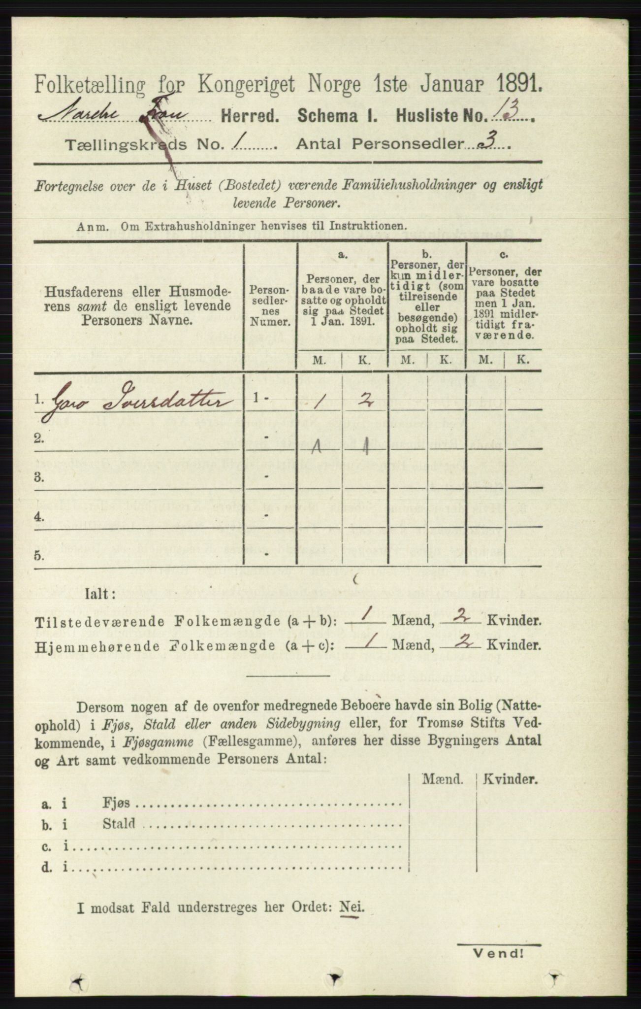 RA, Folketelling 1891 for 0518 Nord-Fron herred, 1891, s. 47