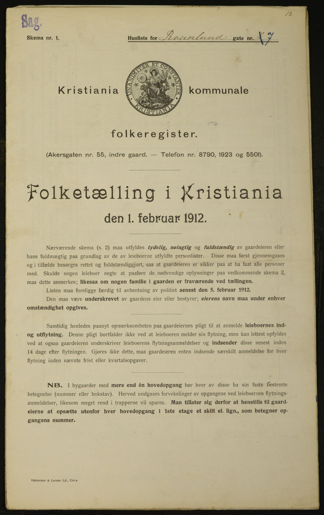 OBA, Kommunal folketelling 1.2.1912 for Kristiania, 1912, s. 84198