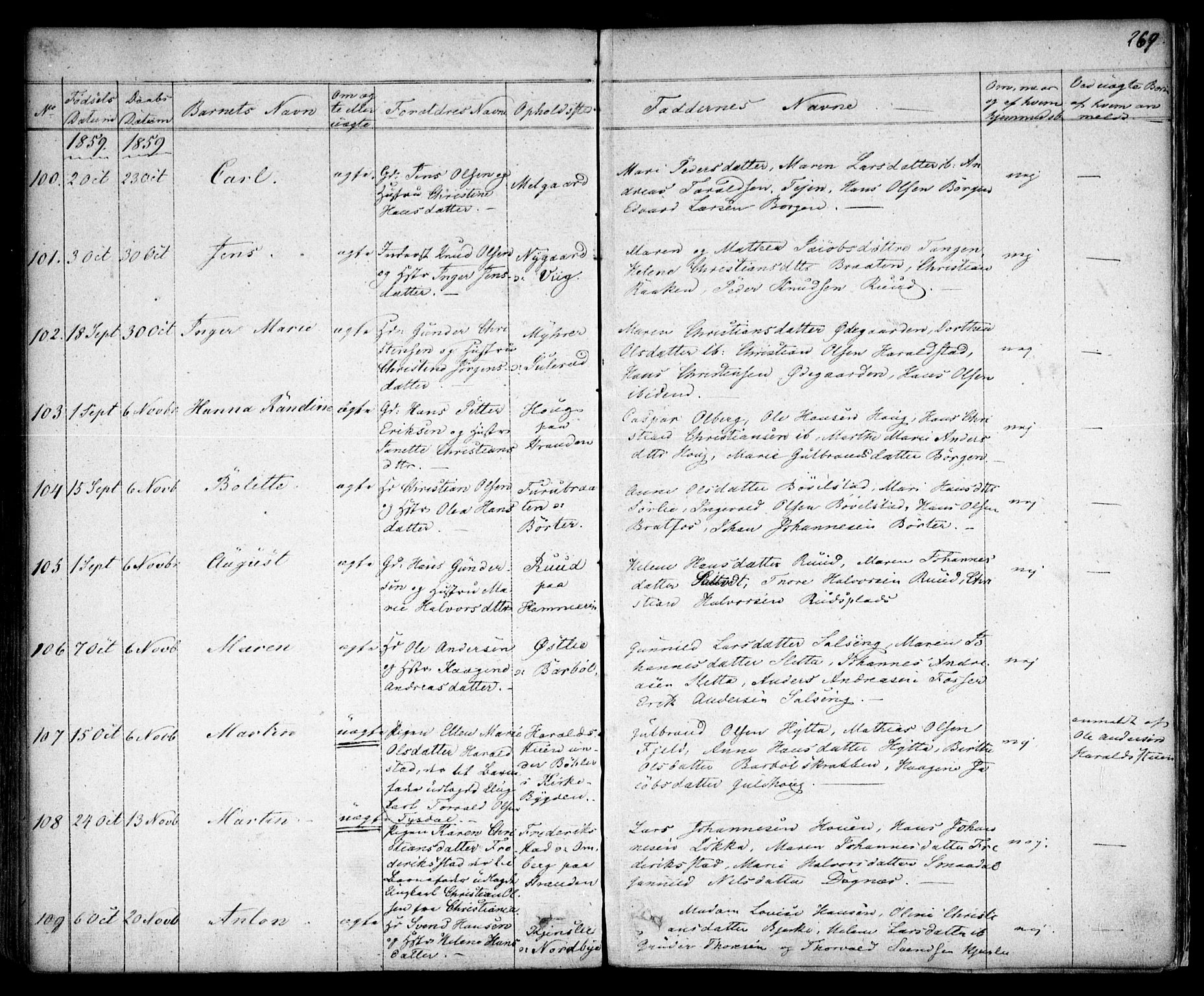 Enebakk prestekontor Kirkebøker, AV/SAO-A-10171c/F/Fa/L0009: Ministerialbok nr. I 9, 1832-1861, s. 269