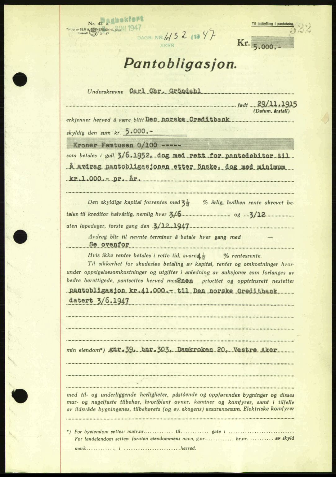 Aker herredsskriveri, SAO/A-10896/G/Gb/Gba/Gbac/L0044: Pantebok nr. B216-217, 1947-1947, Dagboknr: 6132/1947