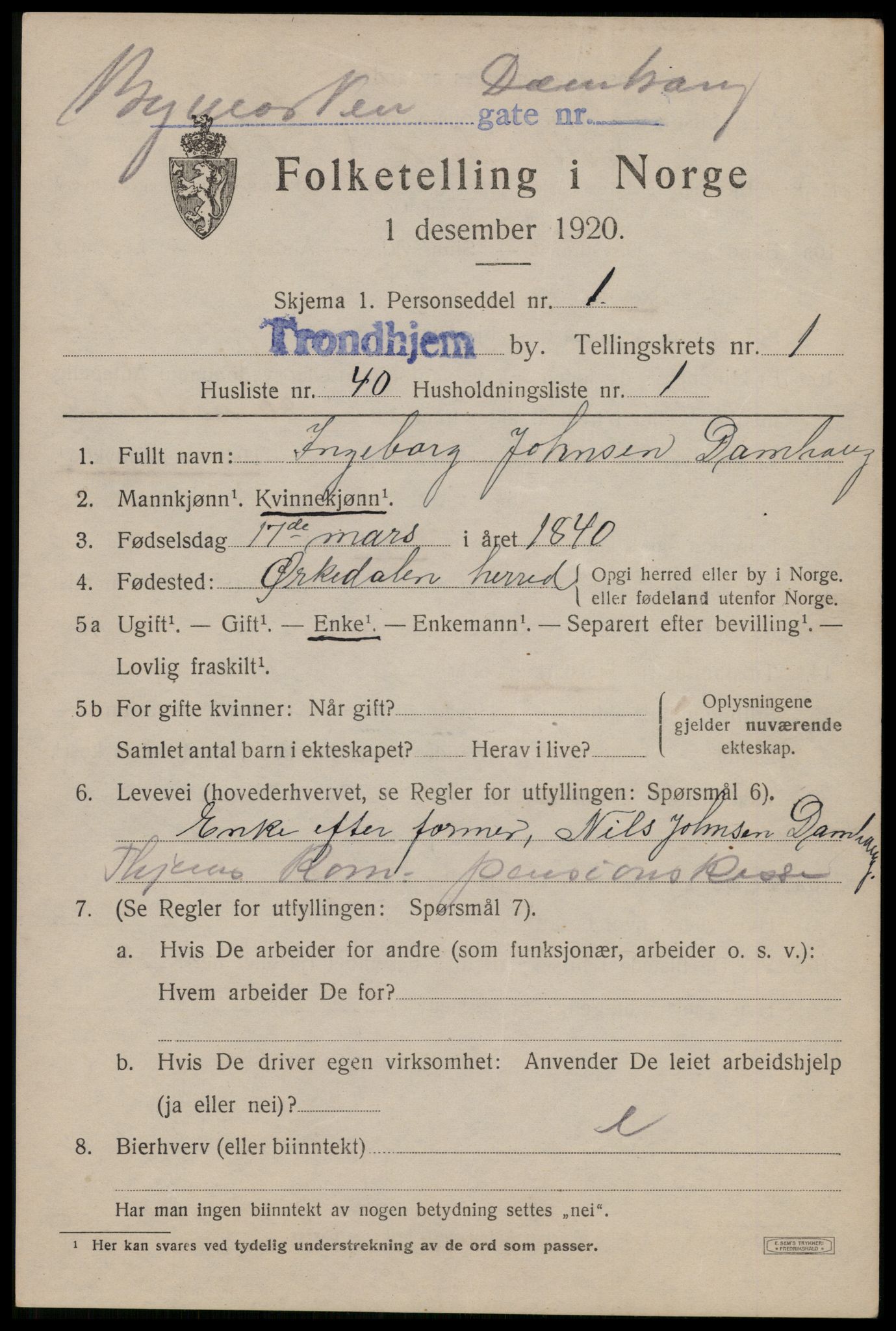 SAT, Folketelling 1920 for 1601 Trondheim kjøpstad, 1920, s. 33298