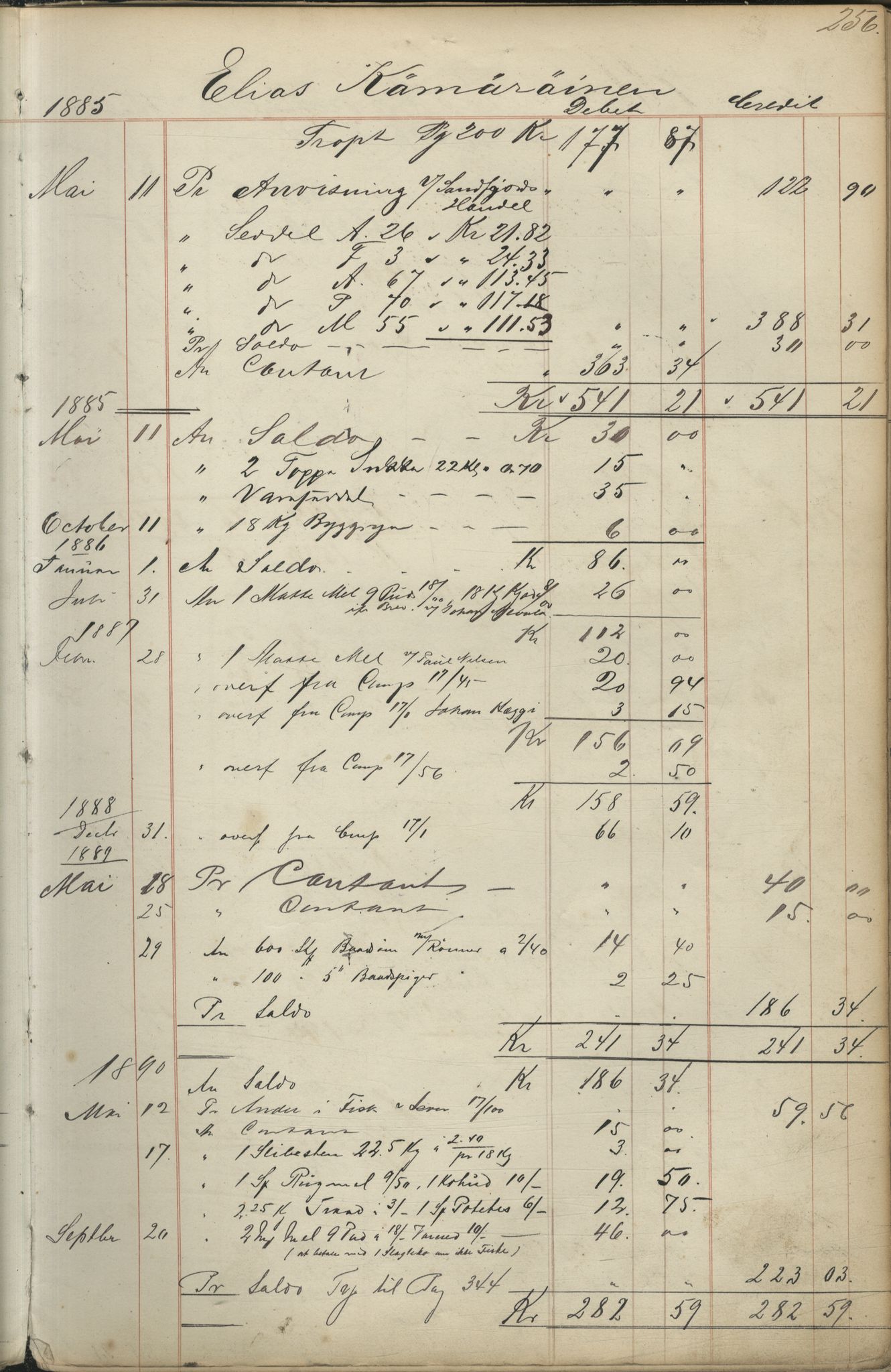 Brodtkorb handel A/S, VAMU/A-0001/F/Fc/L0001/0001: Konto for kvener og nordmenn på Kolahalvøya  / Conto for Kvæner og Nordmænd paa Russefinmarken No 1, 1868-1894, s. 256
