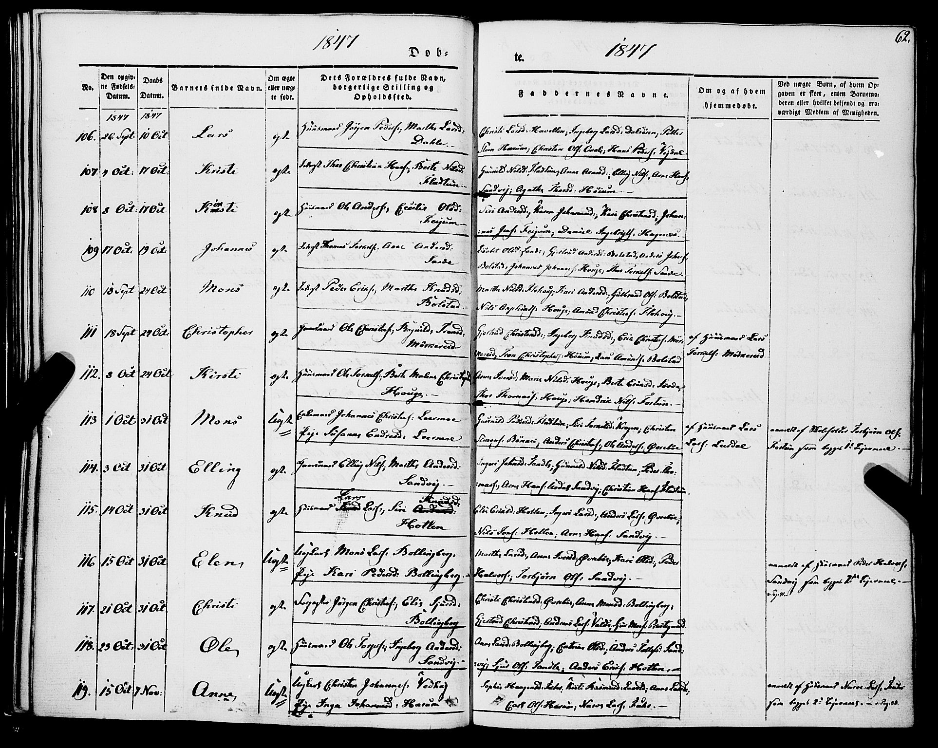 Luster sokneprestembete, AV/SAB-A-81101/H/Haa/Haaa/L0006: Ministerialbok nr. A 6, 1840-1848, s. 62